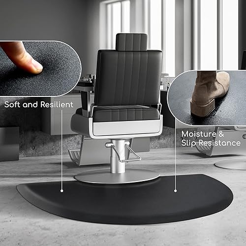 Miniatura 2 de Alfombrillas de salón para estilista de peluquería de 3 x 4 pies, alfombrillas para silla de peluquería  Alfombra negra semicírculo antifatiga para