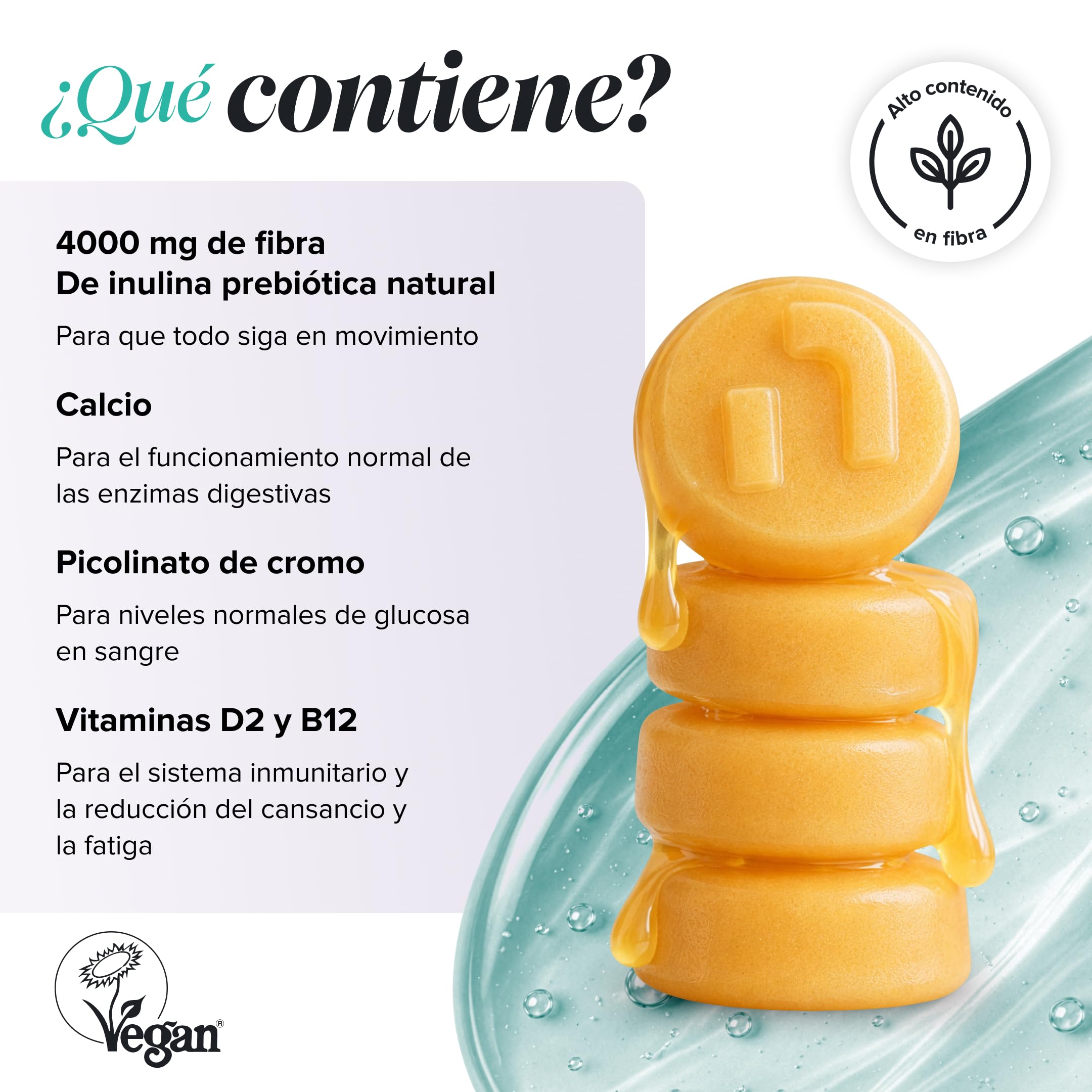Fibra Gominolas 4000 mg | 60 Gominolas con Inulina | Sin Gluten | Novomins | con Vitamina D, B12, Cromo | Suplemento con Inulina para la Salud Intestinal y Sistema Digestivo | Sabor a Naranja