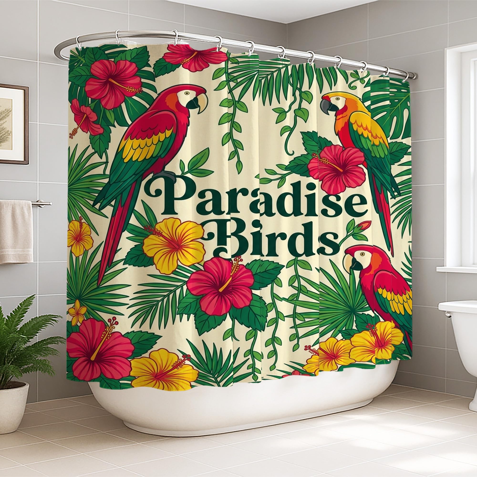 Rideau de douche extra large tropical perroquet vert 274x183 cm