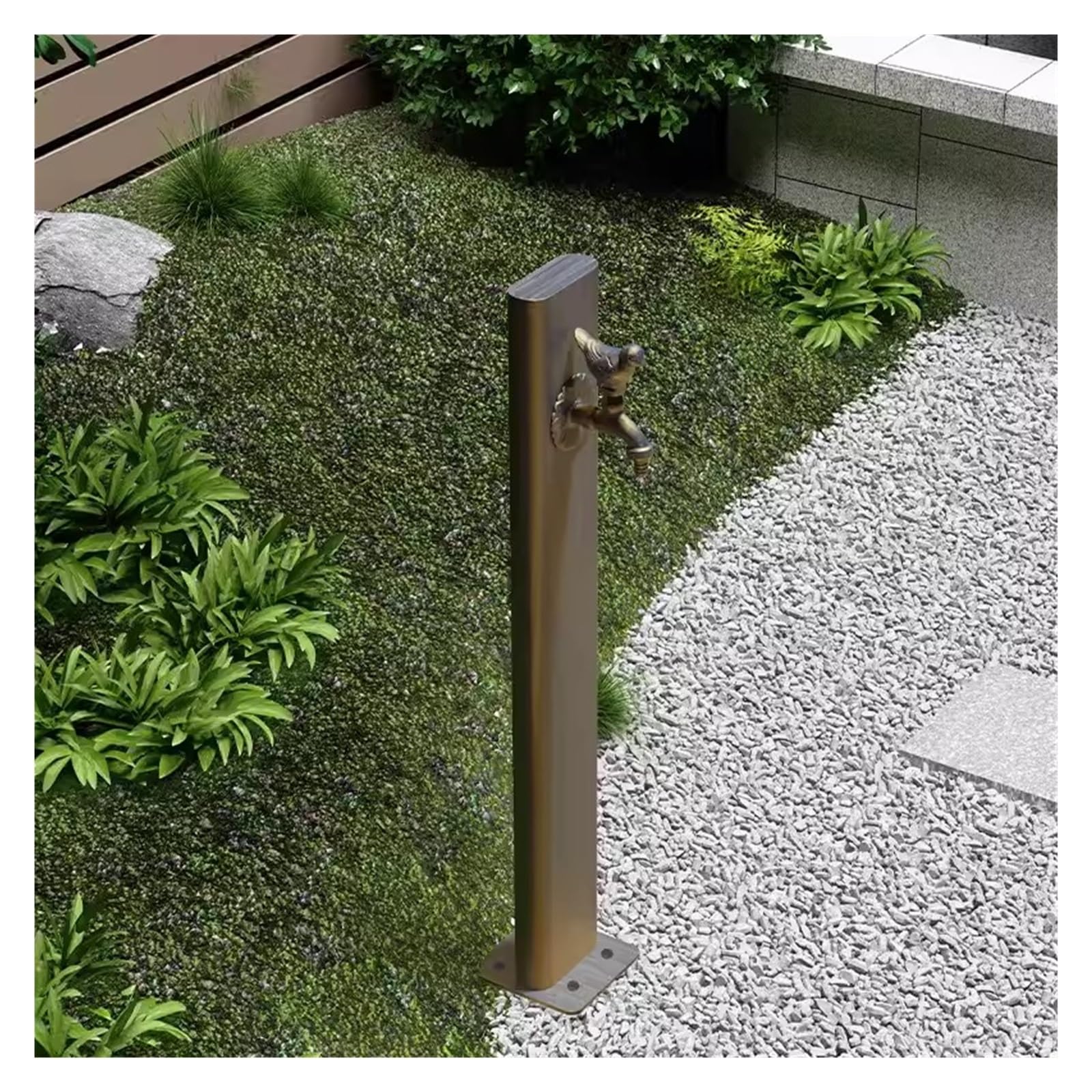 WOTZOV Stainless Steel Outdoor Water Column Fountain, Lockable Faucet Hydrant Stand, Sturdy Freestanding Antifreeze Irrigation For Garden, Patio, Lawn Water Feature，Bottom Water Inlet