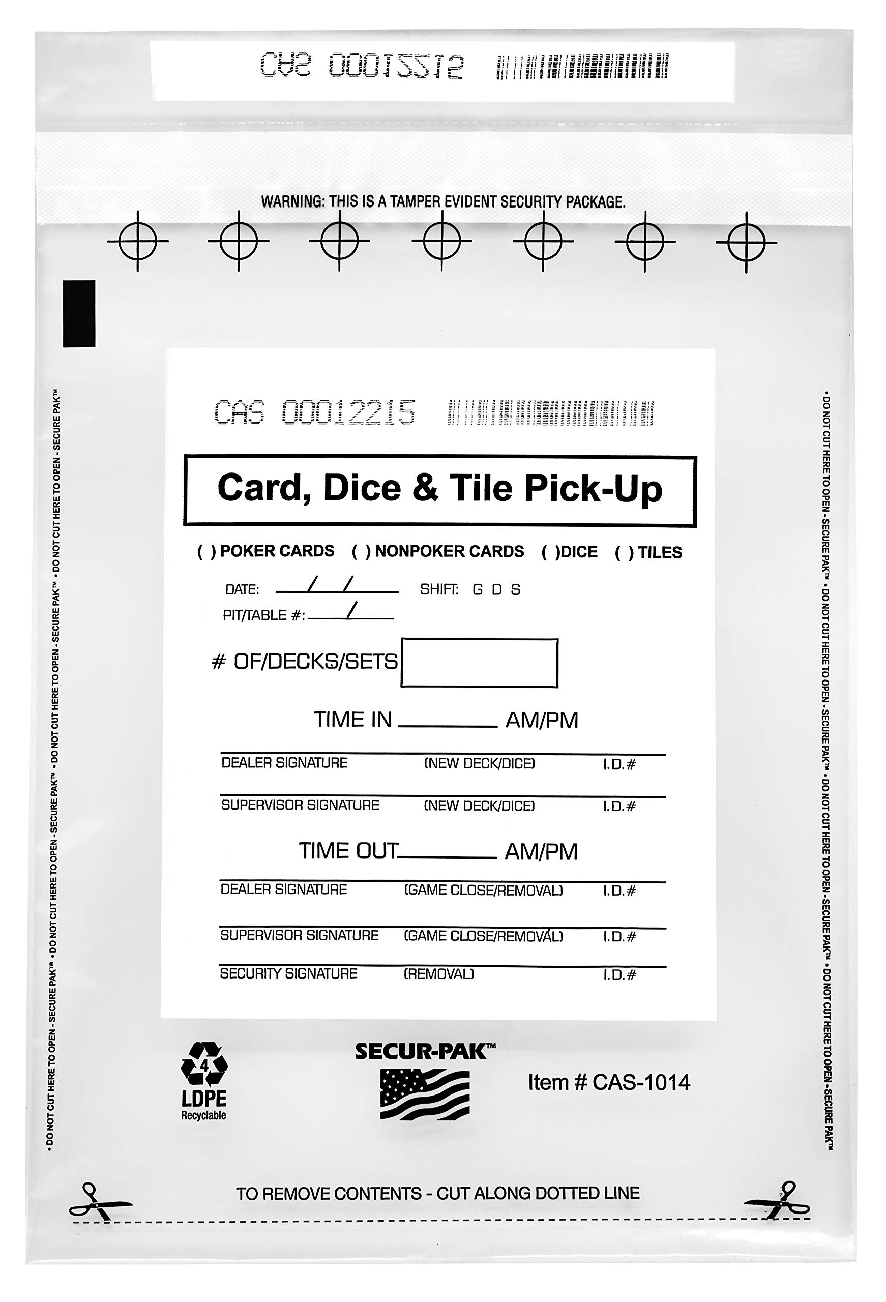 SECUR-PAK 100pk Card, Dice & Tile Pick-Up Bags, 10" x 14" - Tamper Resistant Bags - Fold Over Sealing, Tamper Indicating Enclosure - Transparent 2.5 Mil Coextruded Polyethylene - SECUR-PAK