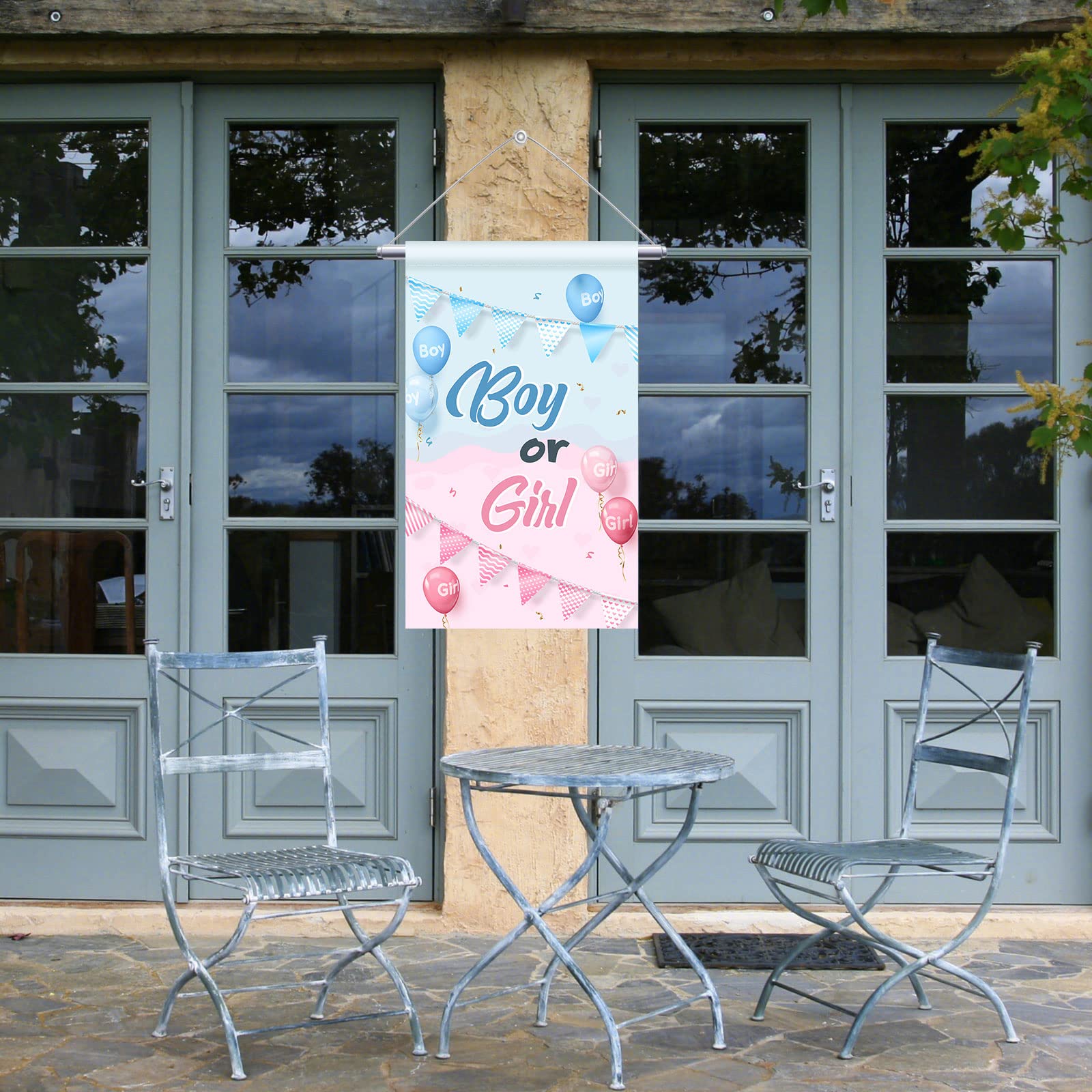 Gender Reveal Gartenflagge – He Or She, Doppelseitig, 30,5x50,8 Cm, Für Baby-Party Dekoration