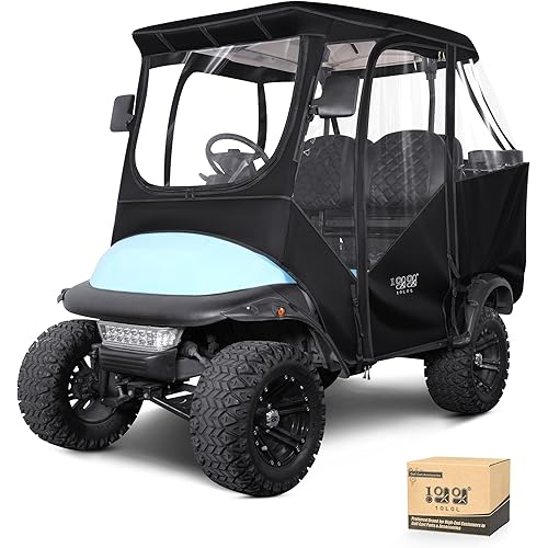 4 Passenger Golf Cart Enclosure, Storage Cover Fits for Club Car Precedent, Windproof Waterproof Portable 4-Sided Clear Window & Roll-up Zipper Door (Black/Transparent)