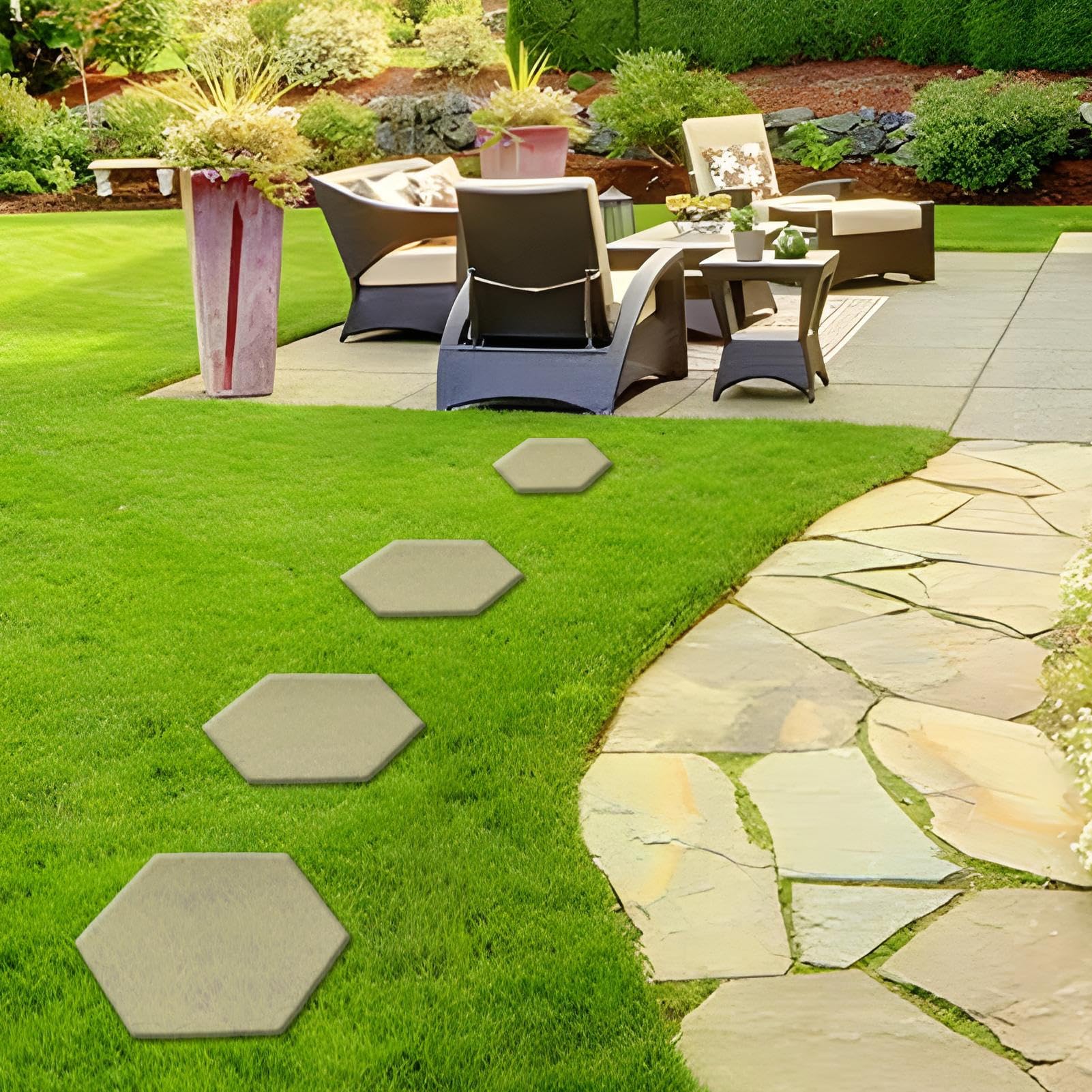Juego de 4 piedras decorativas para el jardín, con estaca para el jardín, juego de 4 estribos de resina, para césped y parterres, un bonito diseño de jardín