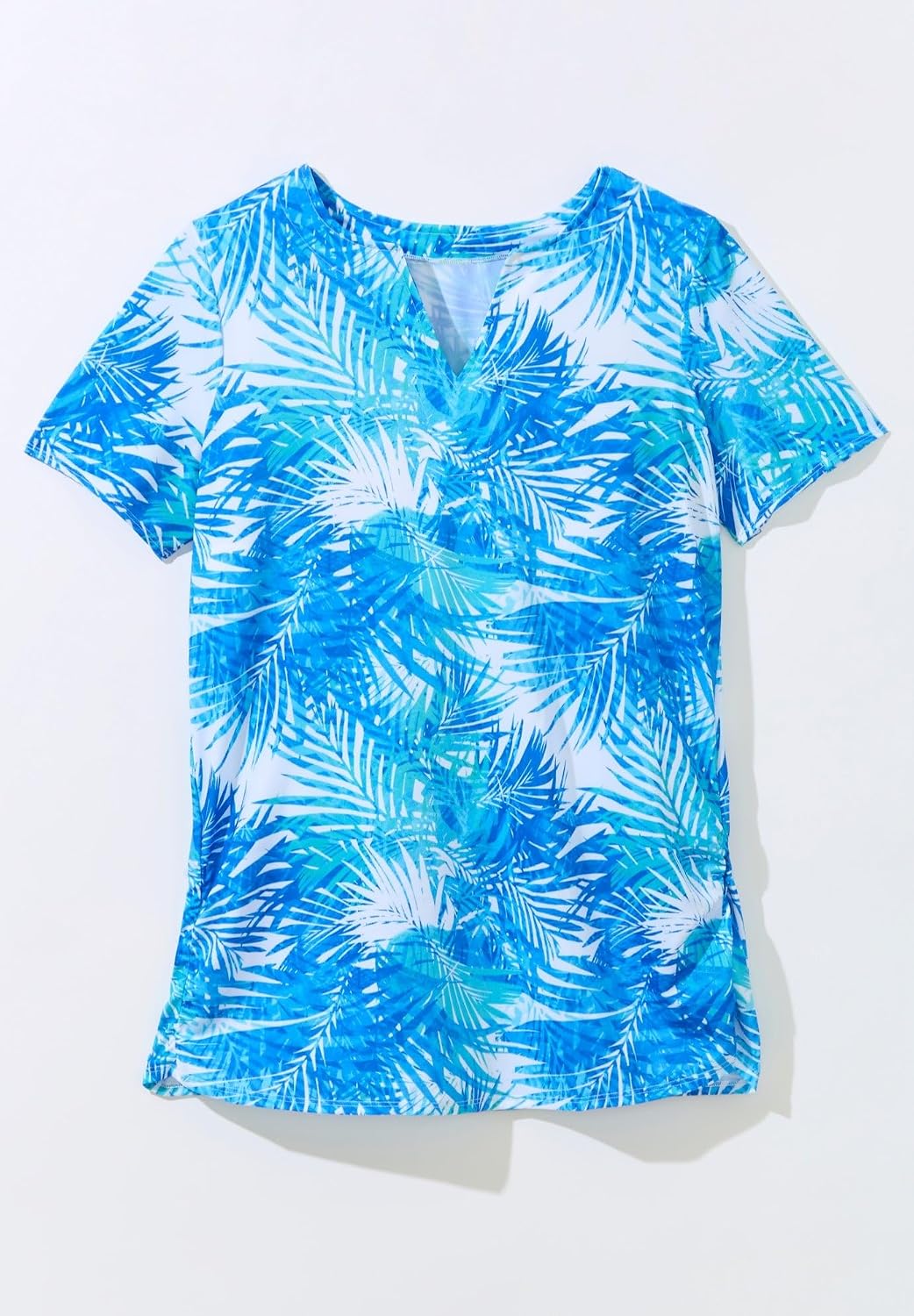 Swim 365 Women's Plus Size Split-Neck Short-Sleeve Swim Tee with Built-in Bra
