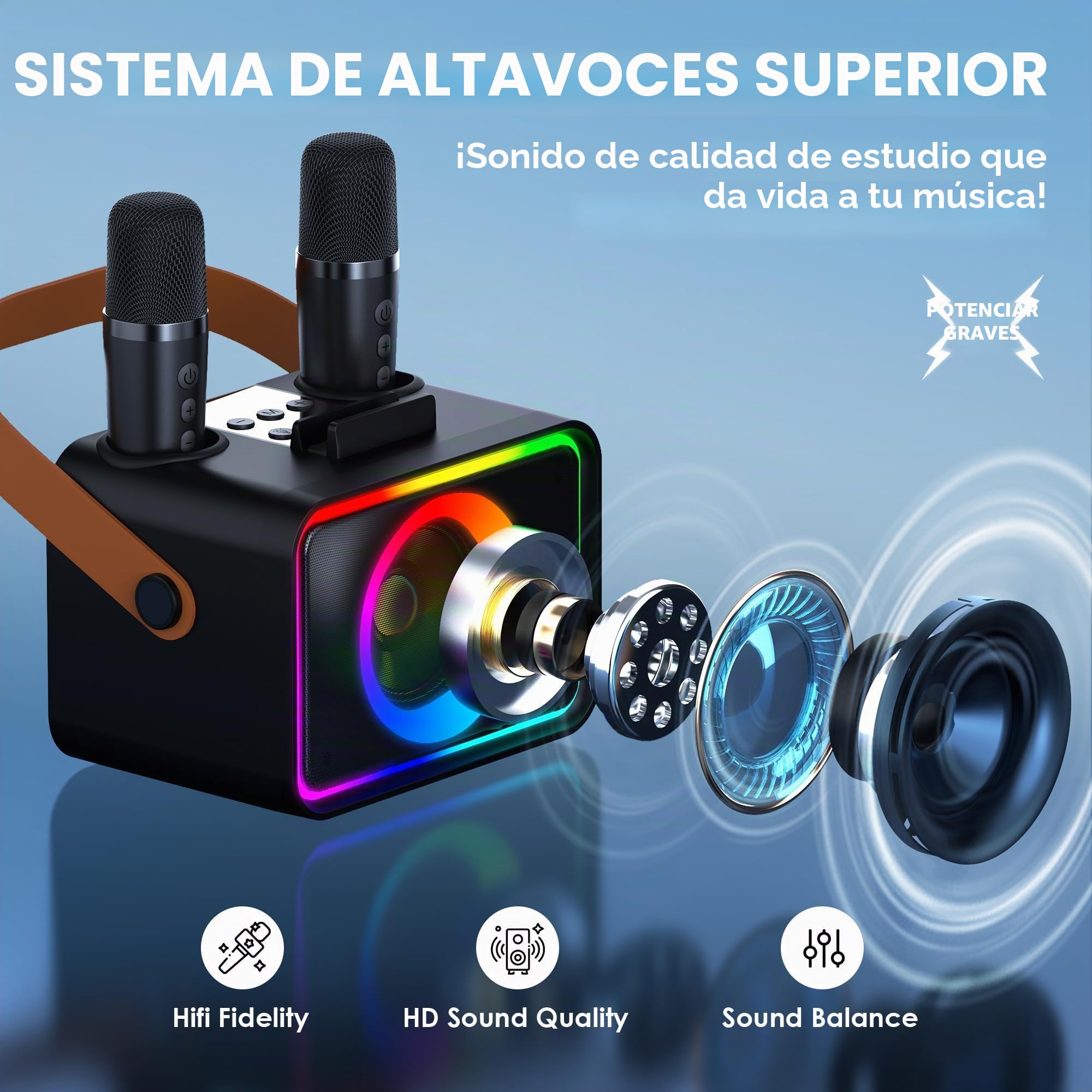 Máquina de Karaoke con 2 micrófonos para Adultos y niños, Altavoz de Karaoke Bluetooth portátil para Adultos y niños, Sistema PA de Fiesta con Luces de Discoteca para reuniones, Regalos para la