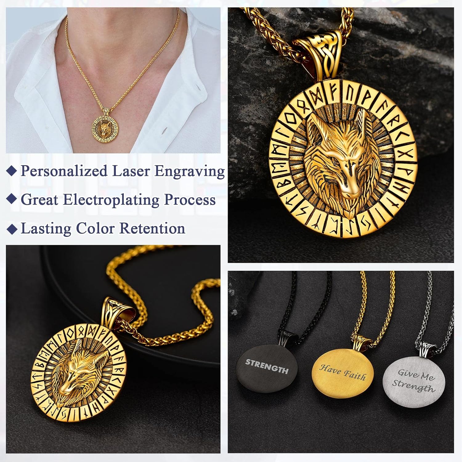 FaithHeart Norse Viking Wolf Pendant Necklace for Men/Women, Stainless Steel/18K Gold Plated Nordic Vikings Stuff Jewelry with Gift Packaging - Image 5