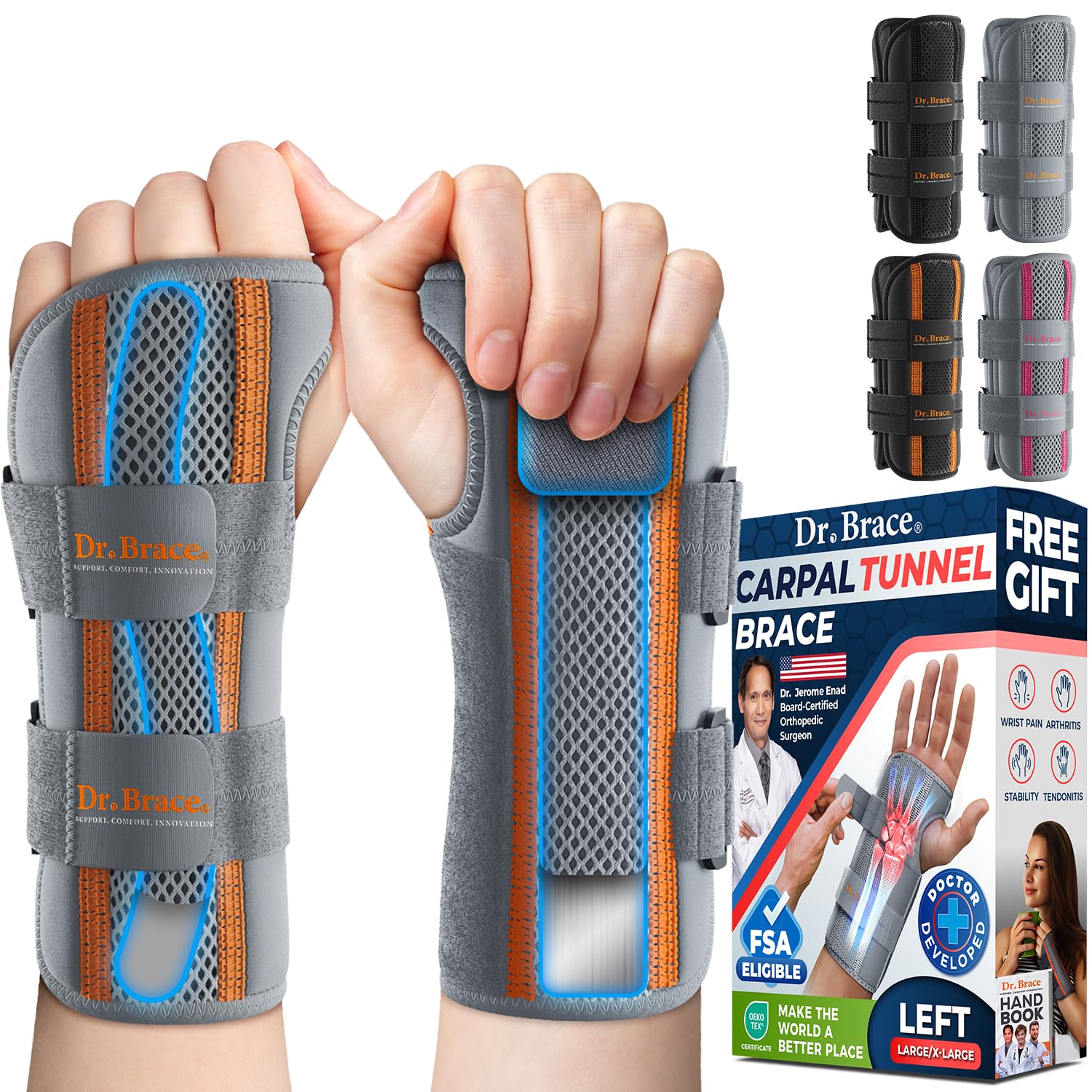 DR. BRACE Adjustable Wrist Brace Night Support for Carpal Tunnel, FSA & HSA Eligible, Doctor Developed, Upgraded with Double Splint & Therapeutic Cushion, Hand Brace for Pain Relief, Injuries, Sprains (S/M Right Hand, Black) — view 15