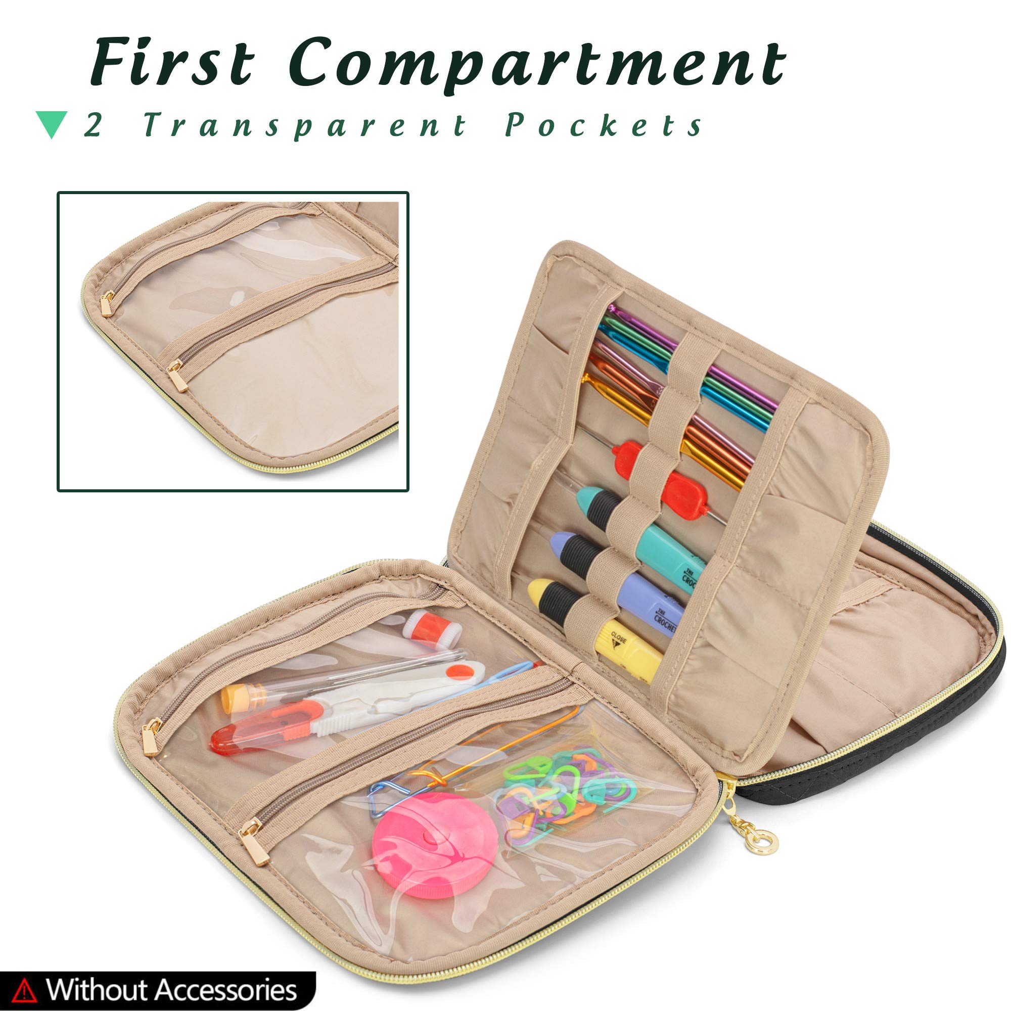 Yarwo Organizer per Uncinetto, Borsa da Viaggio per Ferri da Maglia (fino a 20cm) con Più Tasche per Accessori da Uncinetto, Nero(SOLO BORSA)