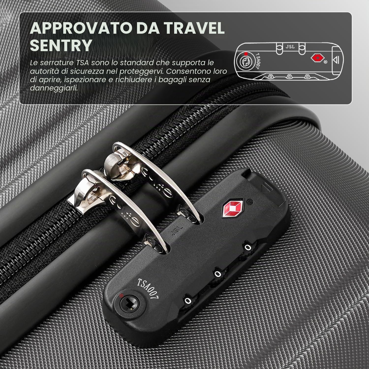 COOLIFE valigia trolley valigia rigida valigia trolley da viaggio realizzata in materiale ABS con lucchetto TSA maniglia telescopica e 4 ruote gemellari (Nero, 77cm)