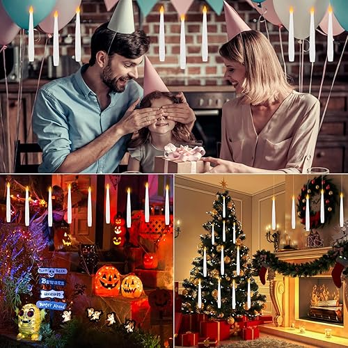 Miniatura 6 de Velas flotantes de Halloween, 20 velas flotantes colgantes sin llama con control remoto de varita mágica, luces cálidas parpadeantes, velas LED para