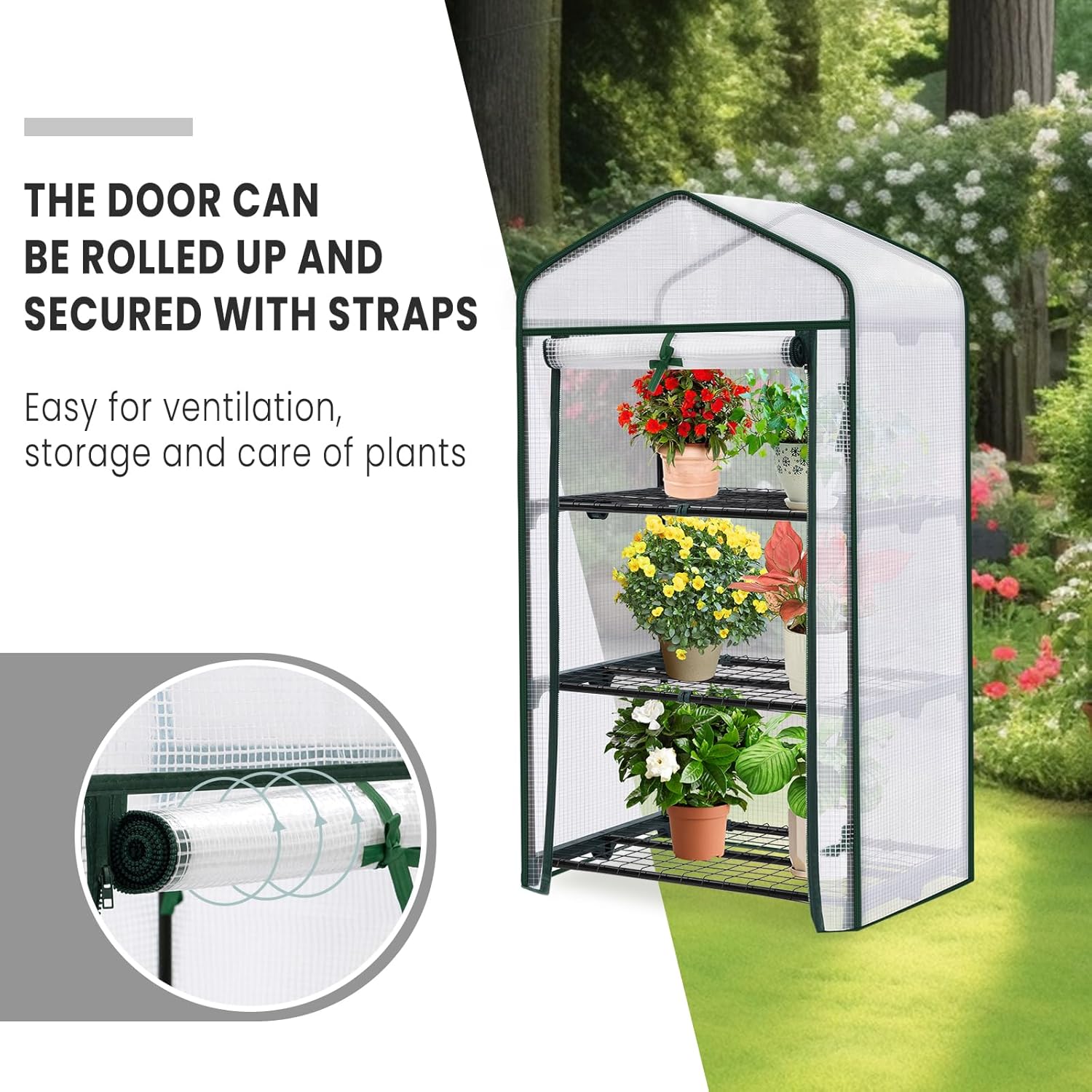 WOLTU Gewächshaus - Foliengewächshaus mit 3 Regalen, ideal für Tomaten, Anlehngewächshaus mit rollbarer Tür, geeignet für Balkon, Garten und Terrasse, winterfest in Weiß, stabil... – Bild 4