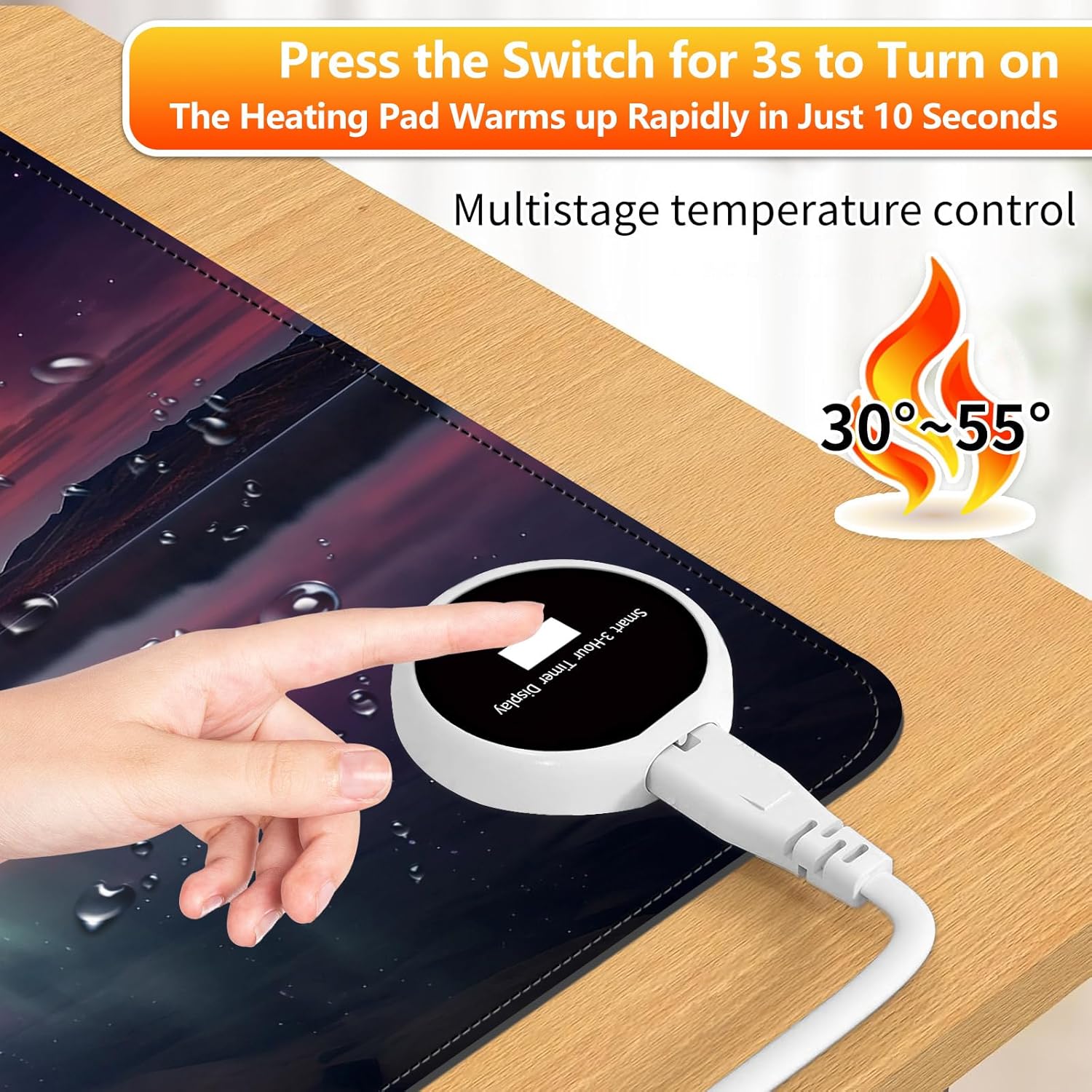 Heated Desk Pad 31.5" x 13", Multistage Control 30 to 55, Auto Shut-Off After 3 Hours, Extended Edition Gaming Mouse Mat, Leather Heated Mouse Pad, Auroral Starry Sky