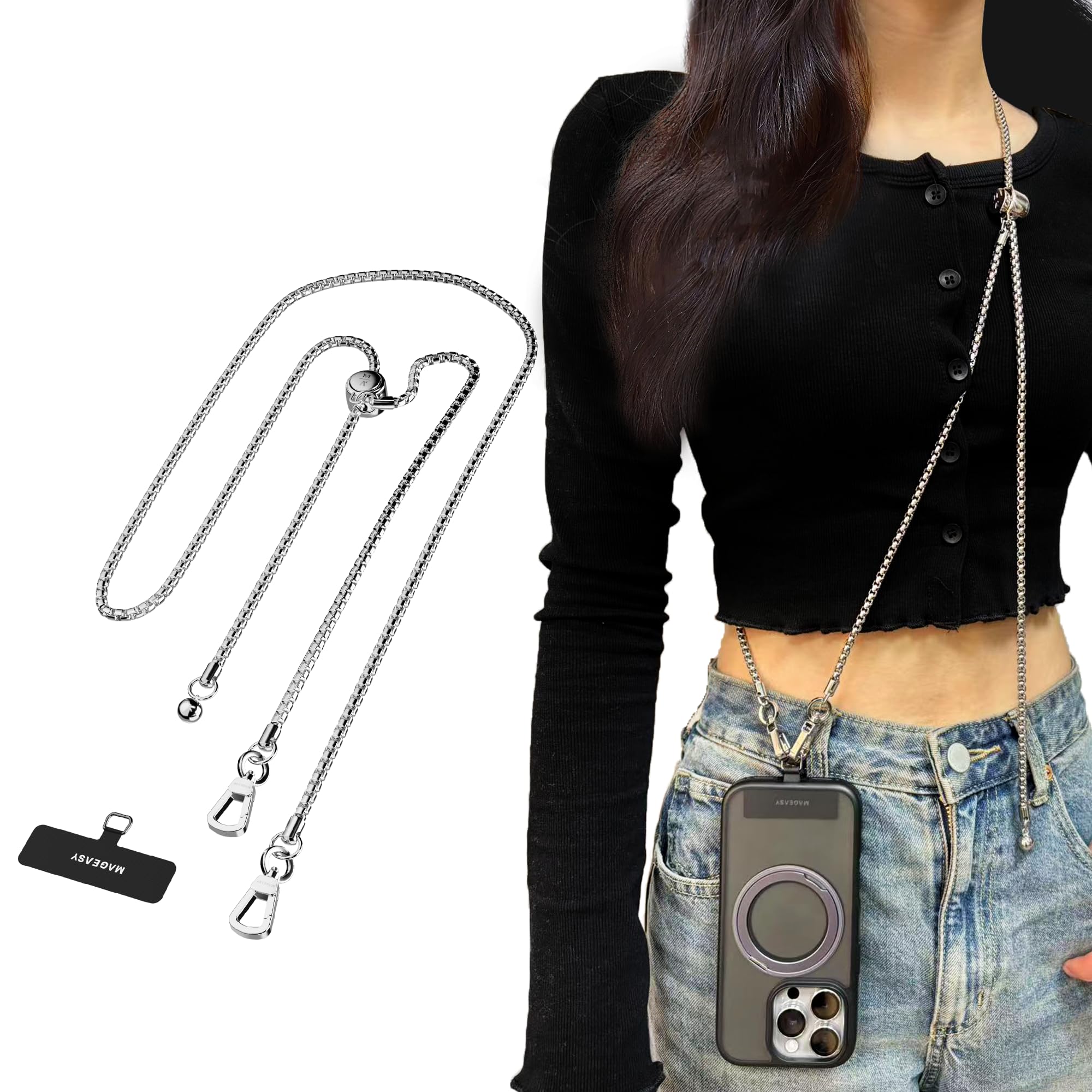 スマホアクセサリー l Ball Cross-body Strap EvoCrystal - Apple iPhone 16 Case with Cross-Body - Black