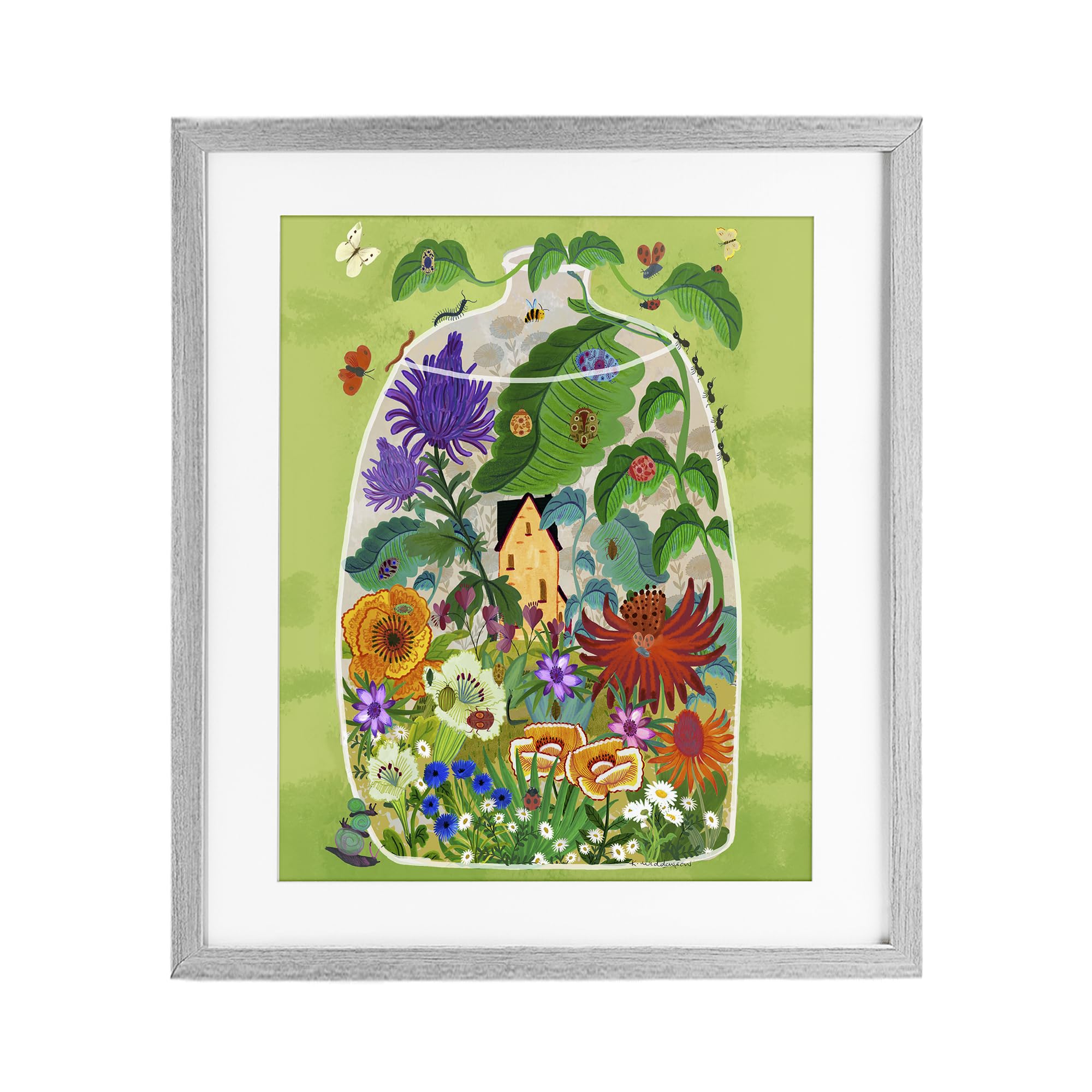 Terrarium Bug Garden Nursery, 17 x 21 Inch Framed Print Under Glass