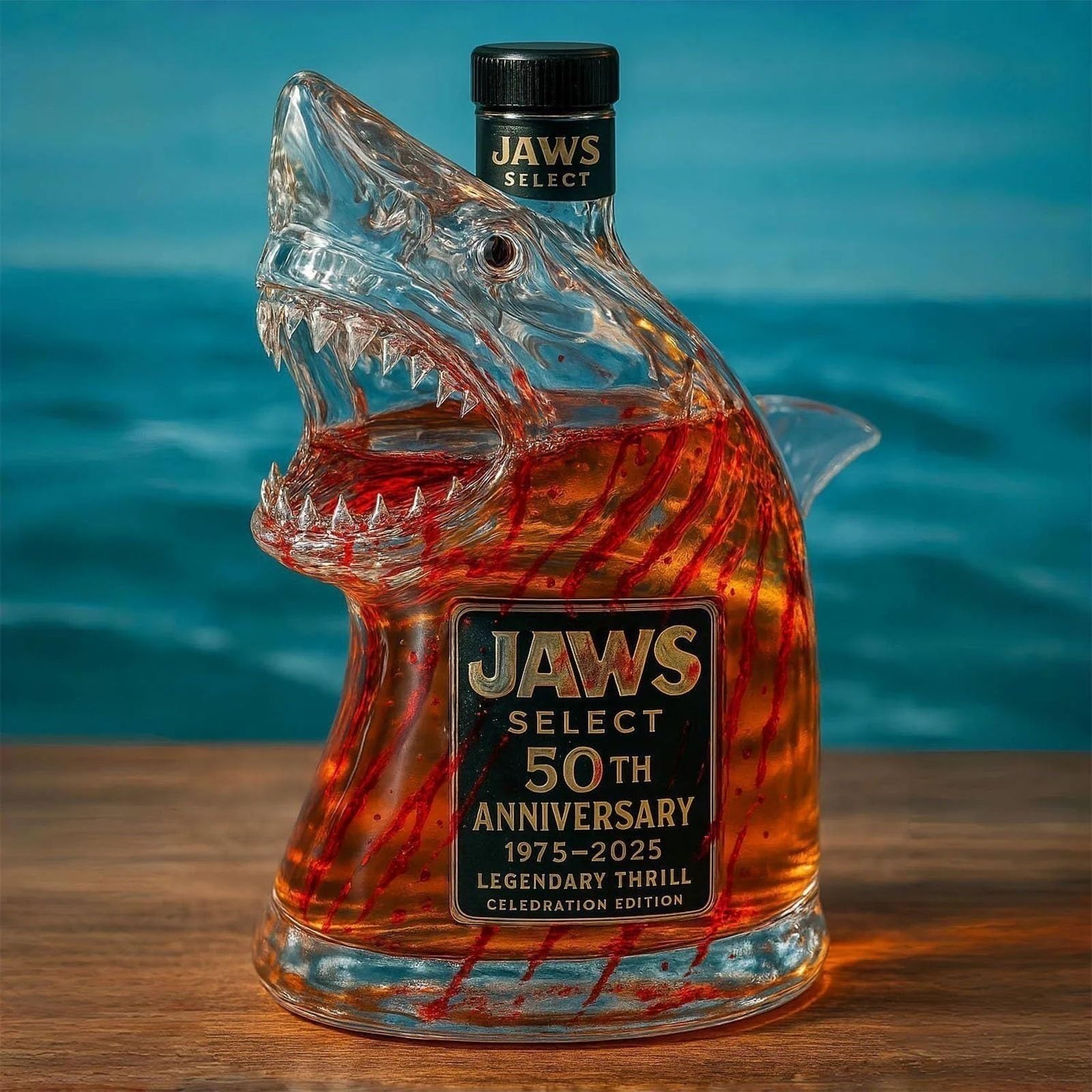 karafka, 300 ml 3D figurka rekina w butelce wina, zabawna szklana karafka do whisky, figurki zwierząt, baru, biura(C)