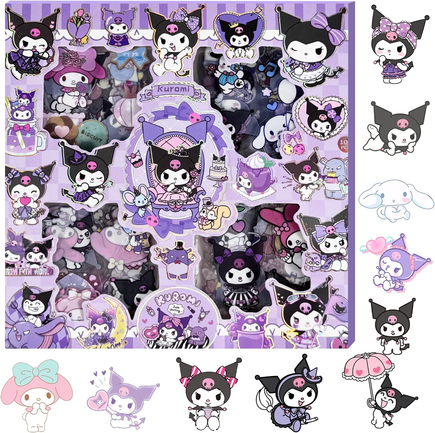 TecoKart100Pcs Kuromi Stickers, Kawaii DIY Sanrio Stickers for Kids Teens Girls Adults, Waterproof Sticker for Laptop, Phone, Notebook, and Journal Decoration