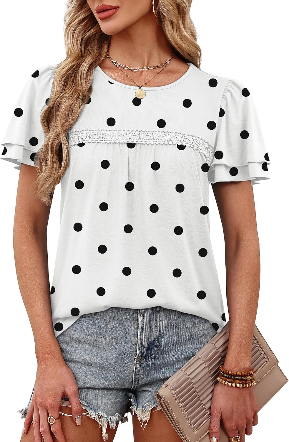 OFEEFAN Blouses for Women Dressy Casual Peplum Babydoll Tops Ruffle Short Sleeve Shirts Plus Size Fashion Clothing - Image 3