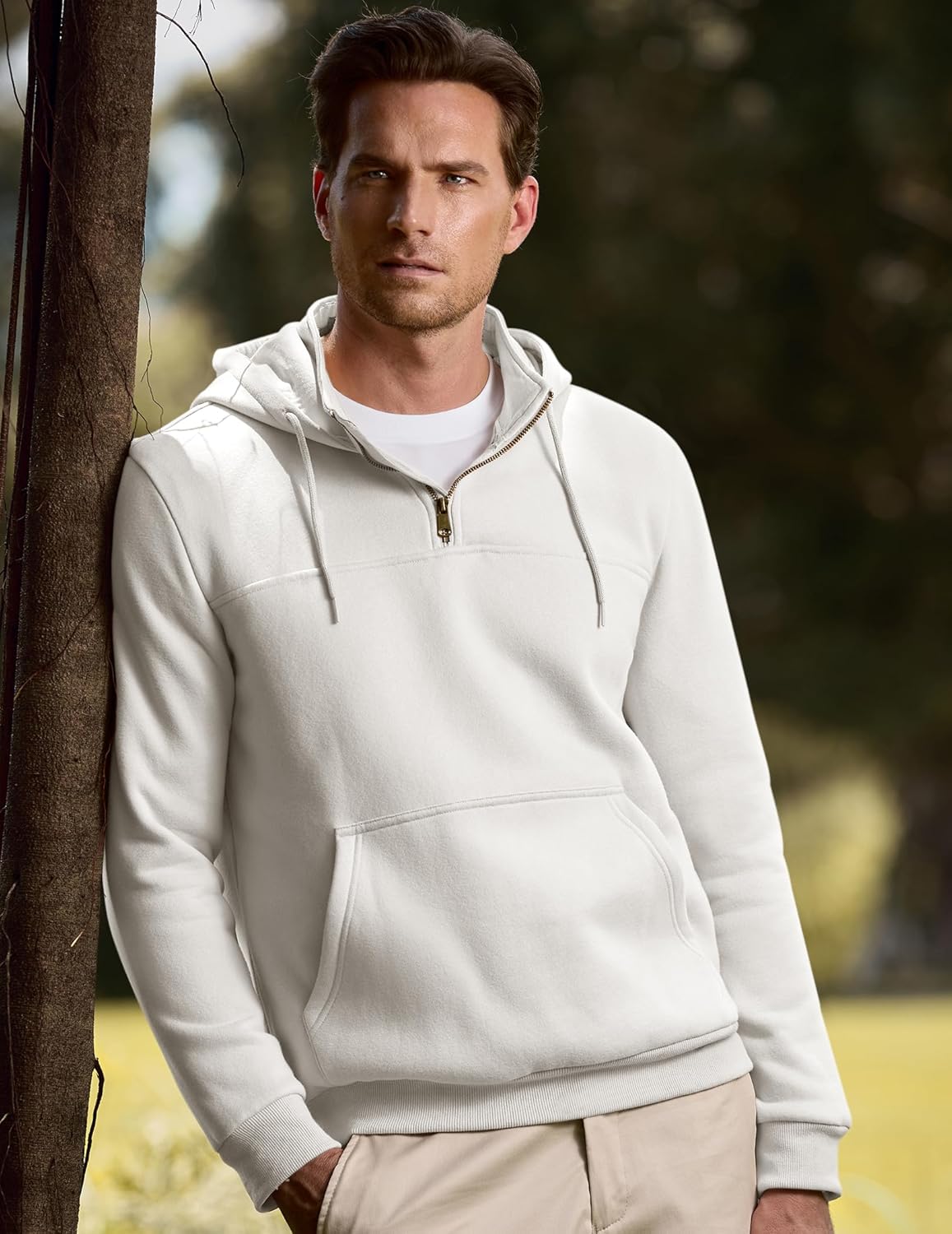 JMIERR Mens Casual Cotton Hoodies Drawstring Quarter Zip Pullover Sweatshirts - Image 8
