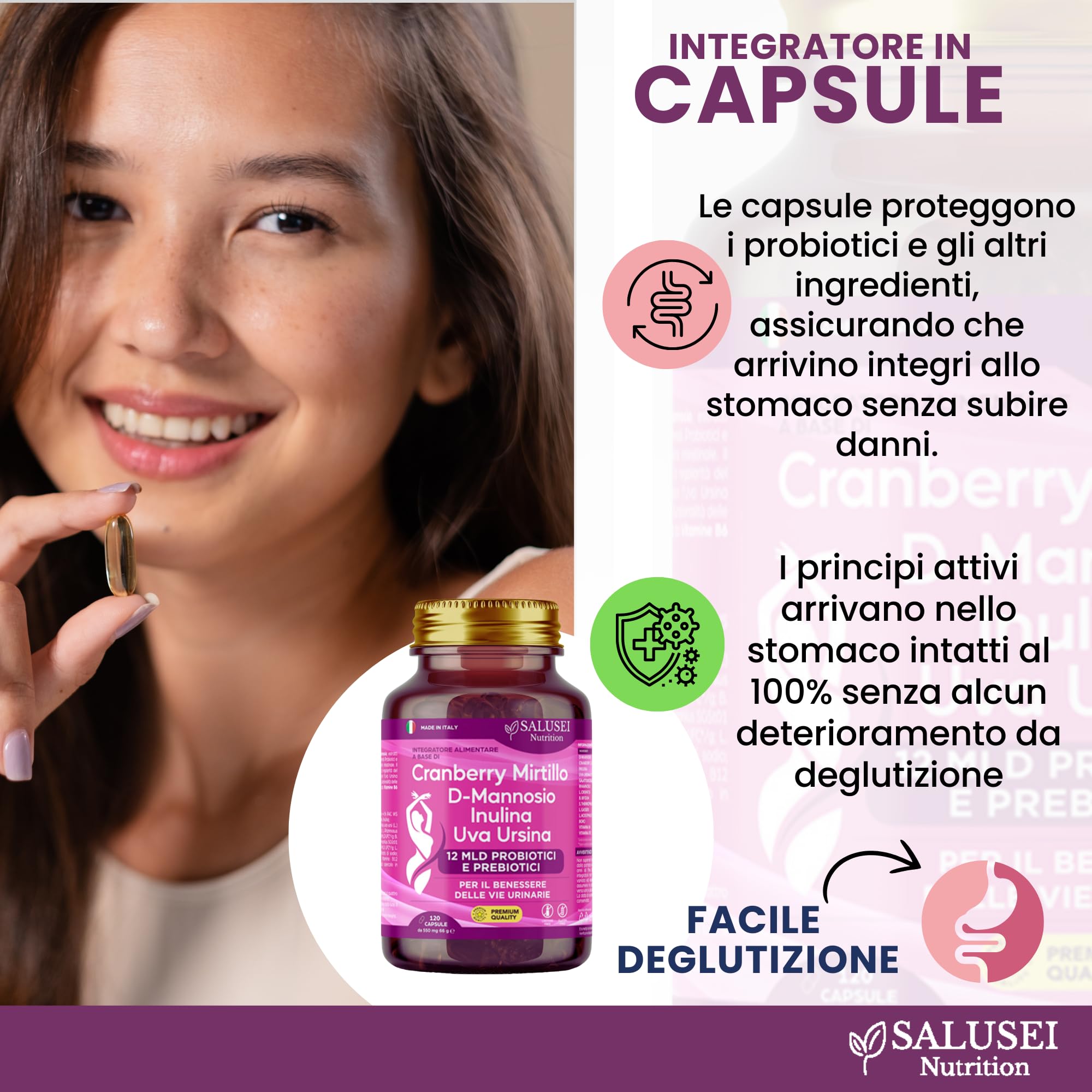 120 CAPSULE | D Mannosio per Cistite, Probiotici Donna, Cranberry Cyst Integratore Alimentare con Uva Ursina, Inulina e Mirtillo Rosso per Salute Viee Urinarie, Candida Support, D-Mannosio