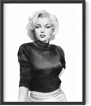 HAUS AND HUES Marilyn Monroe Wall Art - Black and White Monroe Decor - MM Sketch Art Print 16" x 20" Unframed