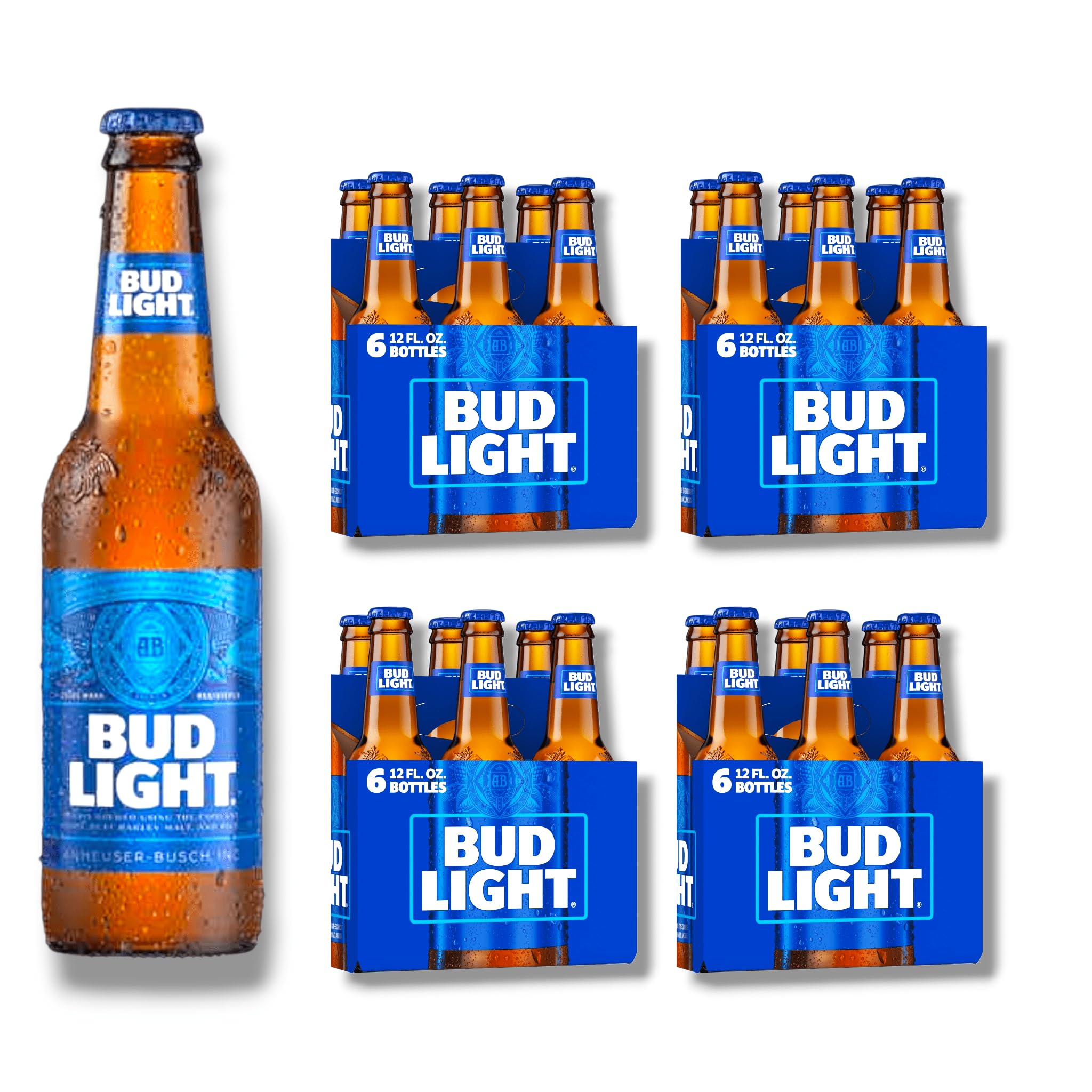 Bud Light Amerikanisches Bier 4,2% Vol. – 24 x 355ml Glasflasche – Direktimport USA – Original American Light Lager Beer