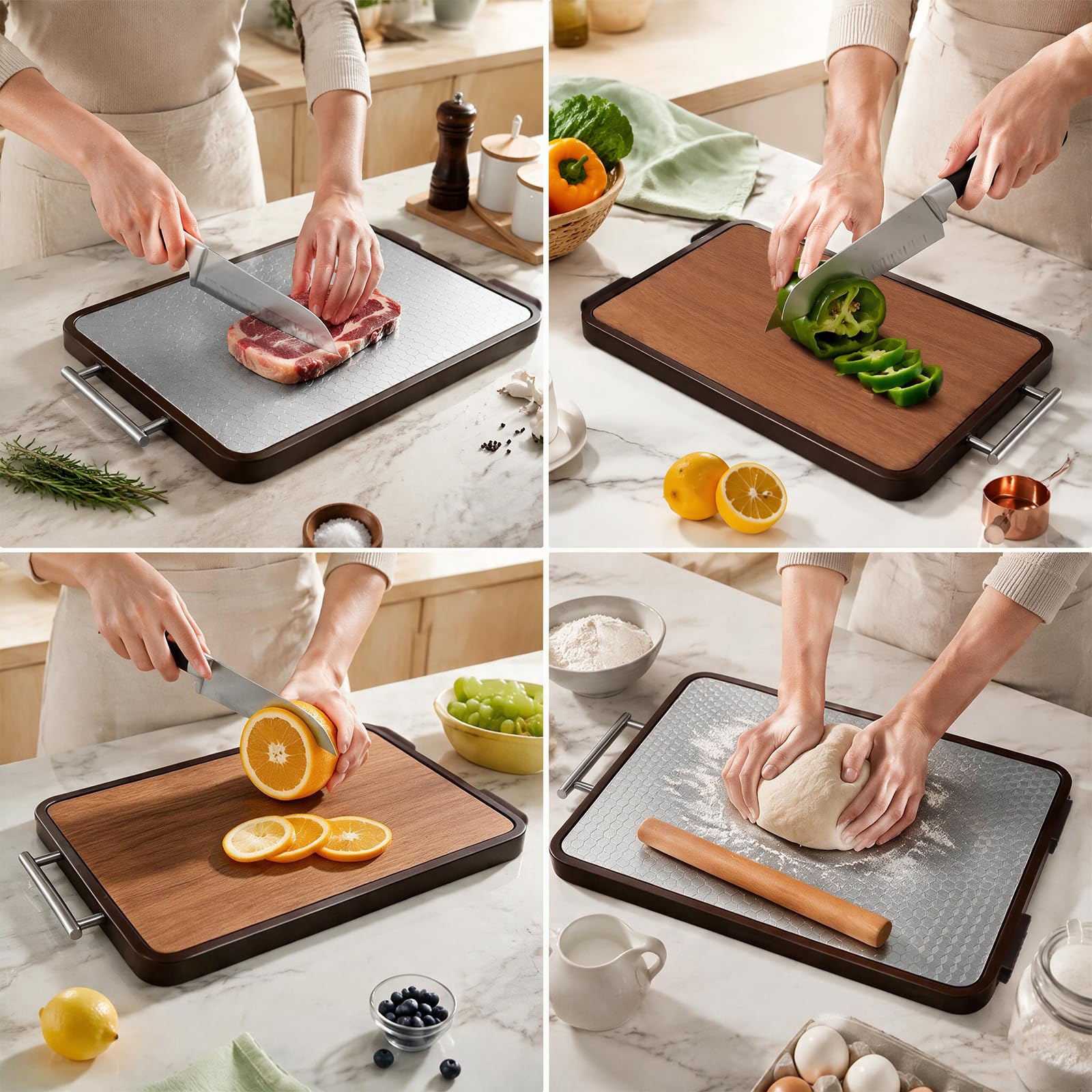 Lubardy Tagliere Double-face in legno e Acciaio Inox 38x28x2cm