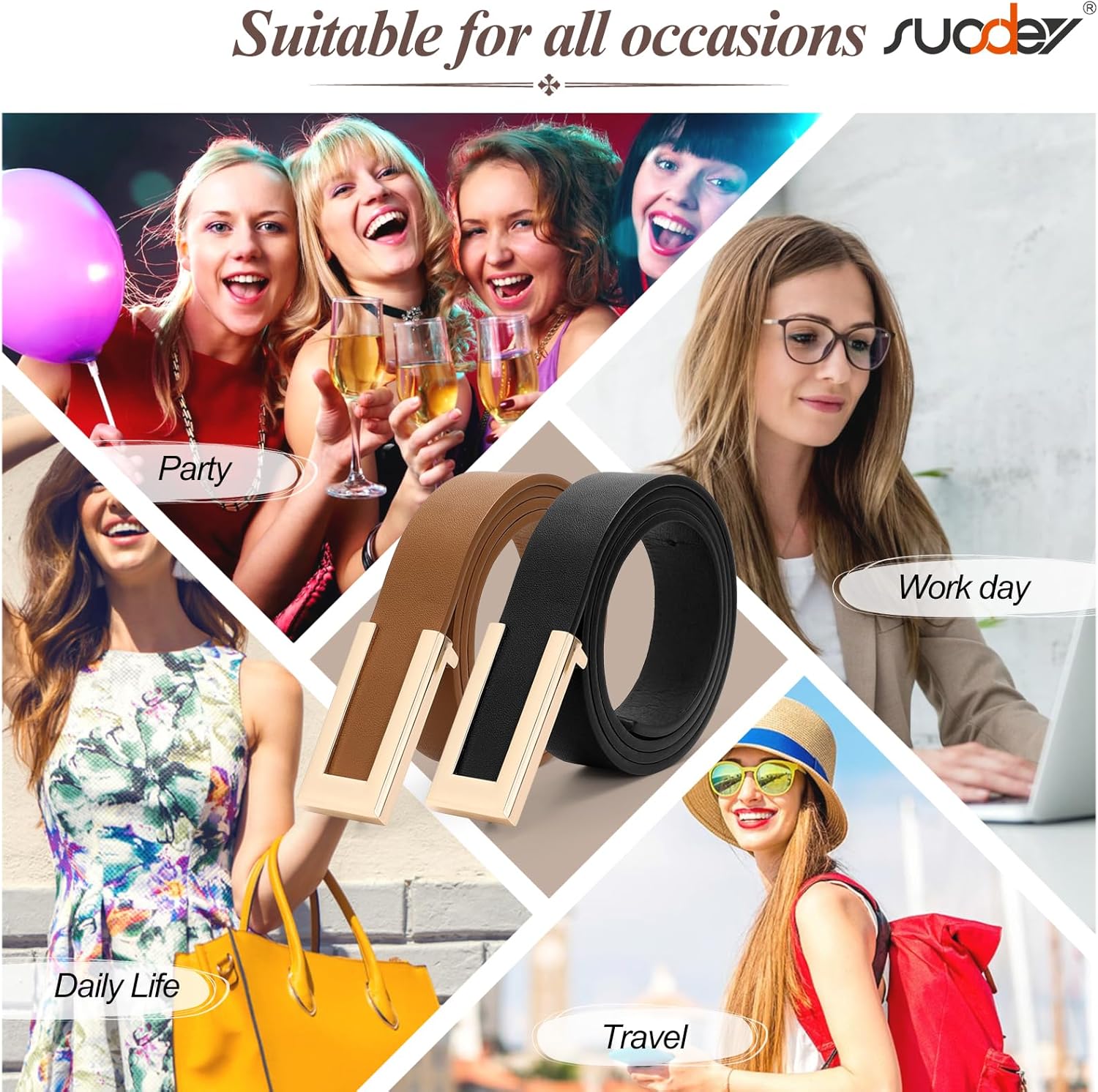 SUOSDEY Women Skinny Leather Belts for Dress Jeans Belt for Women with Gold Buckle,Width 0.9" - Image 6