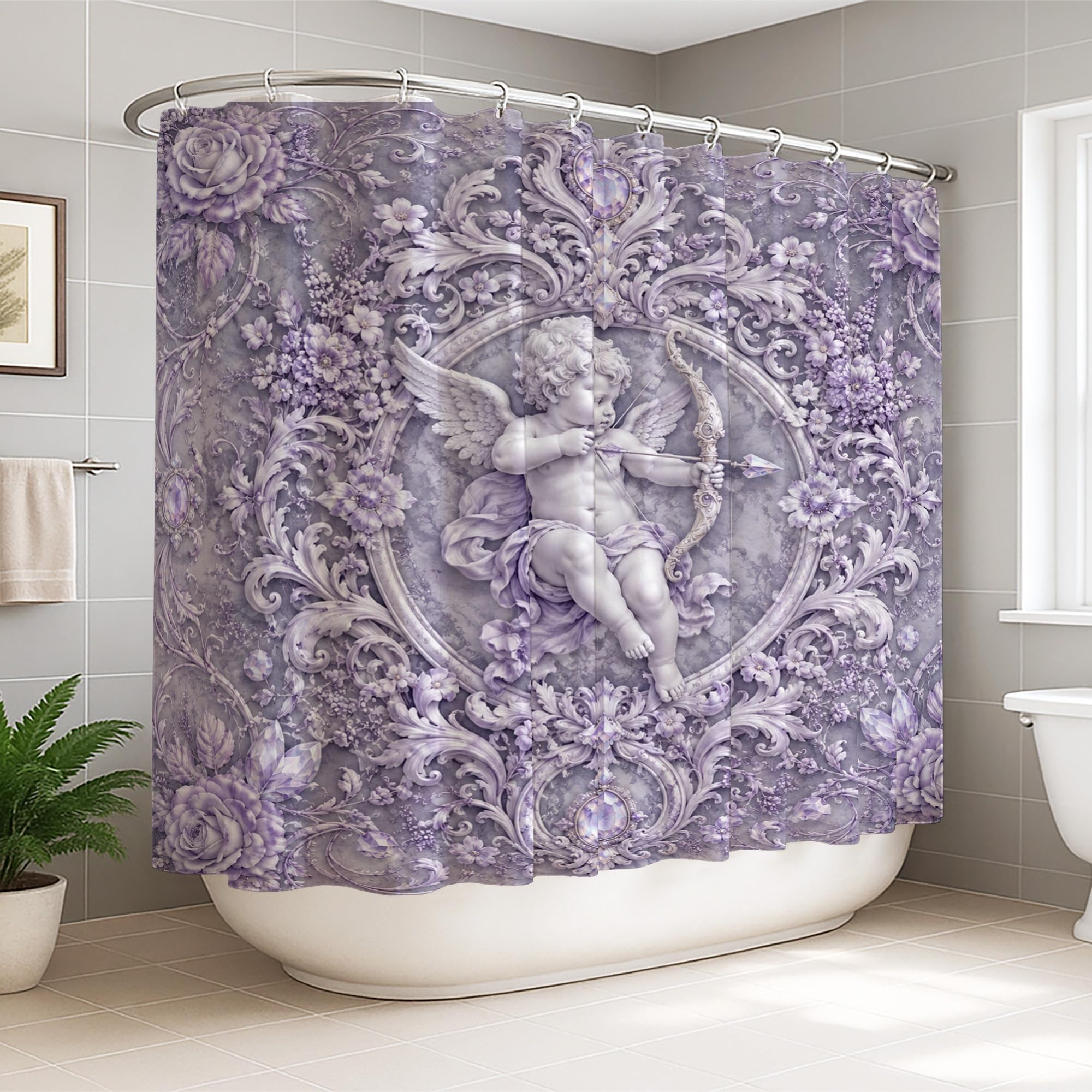 Rideau de douche 274 x 183 cm anti-projections en toile lavable motif romantique