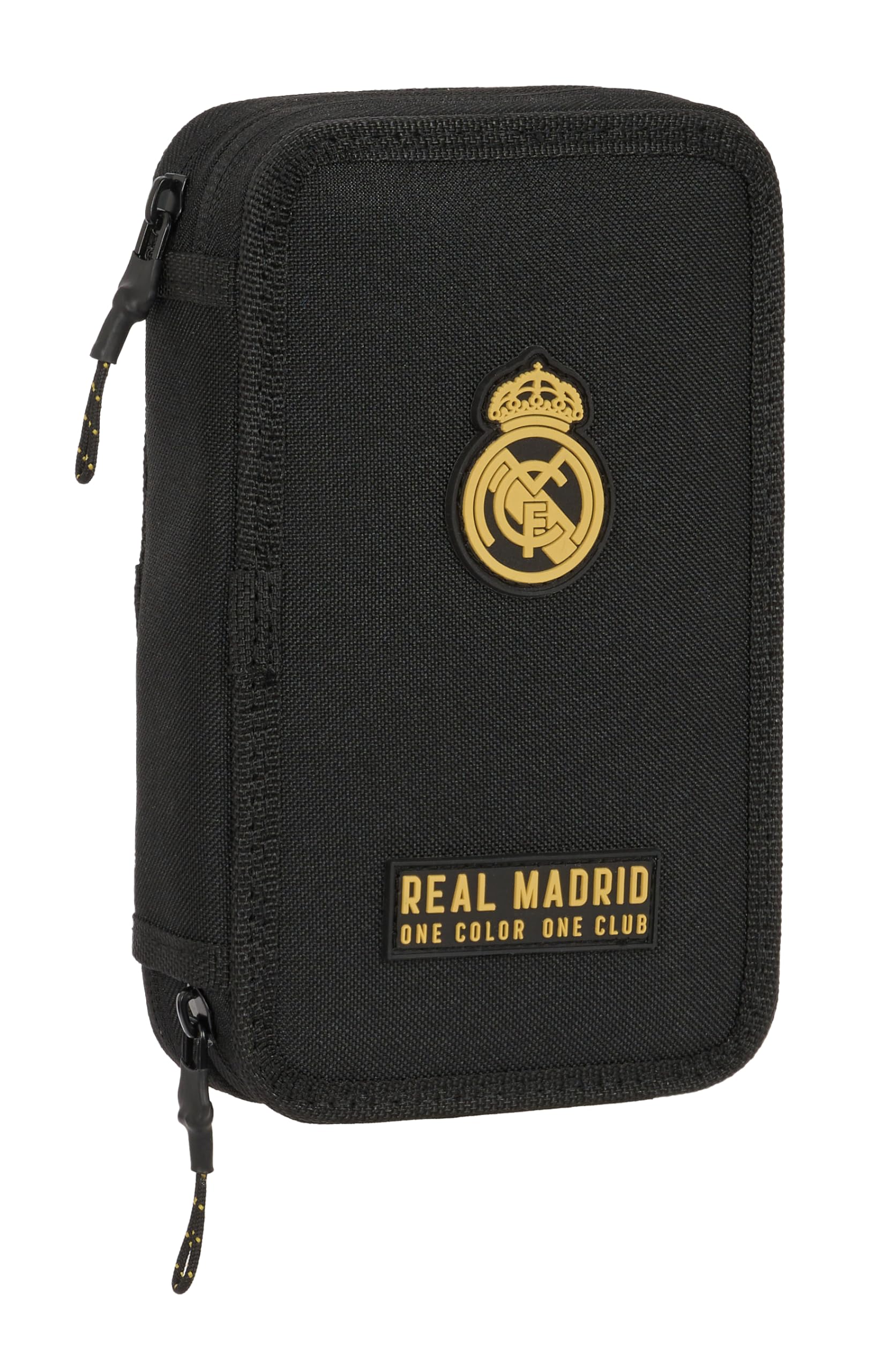 REAL MADRID 3ª EQUIPACIÓN - Estuche Escolar Niño, Estuche con Colores, con 28 Útiles Incluidos, Ideal para Niños de 5 a 14 Años, Cómodo y Versátil, Calidad y Resistencia, 12.5x4x19.5 cm, Color Negro