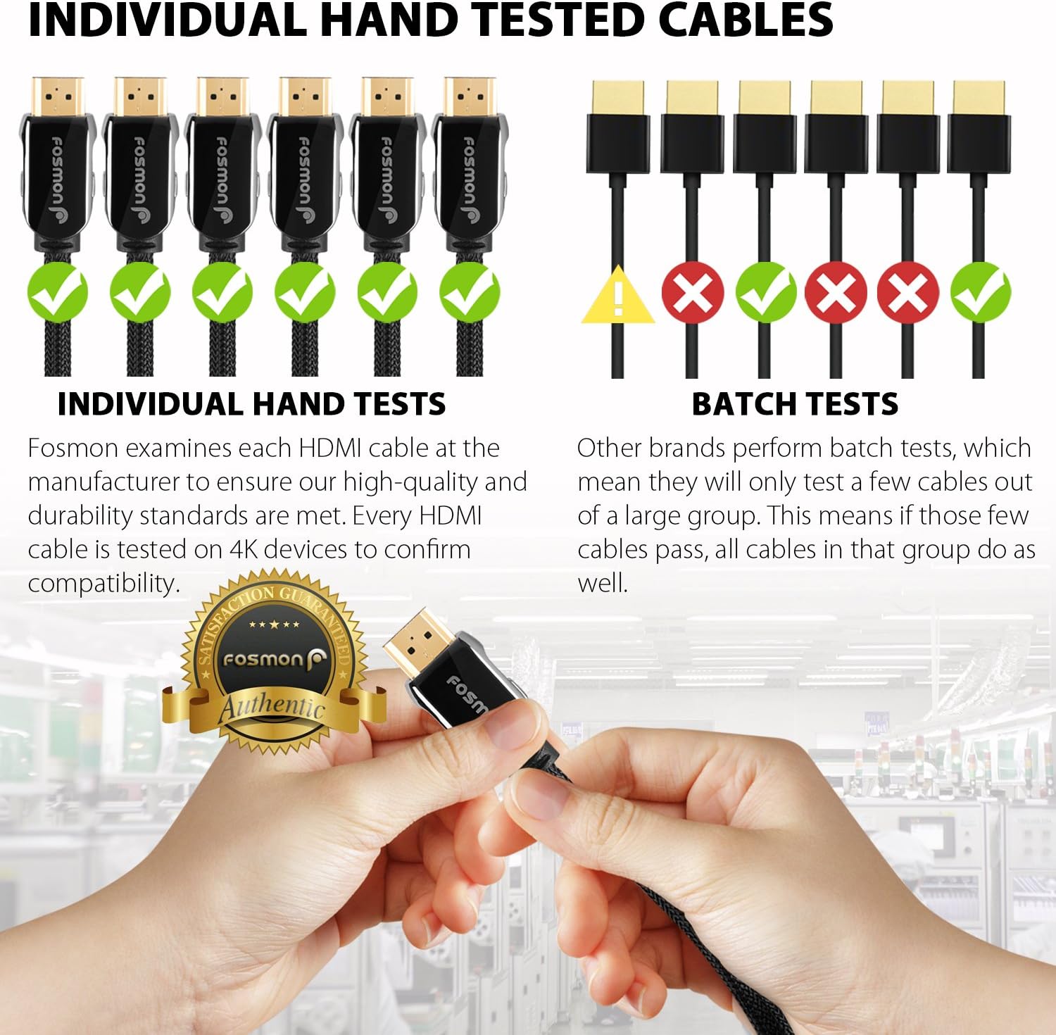 HDMI Cable 6FT (3 Pack) Fosmon CL3 Rated (In-Wall Installation) 4K Latest Standard 2.0 Supports 2160p 3D 18Gbps ARC HDR UHD 1080p, Nylon Braided with 24K Gold Plated Connectors