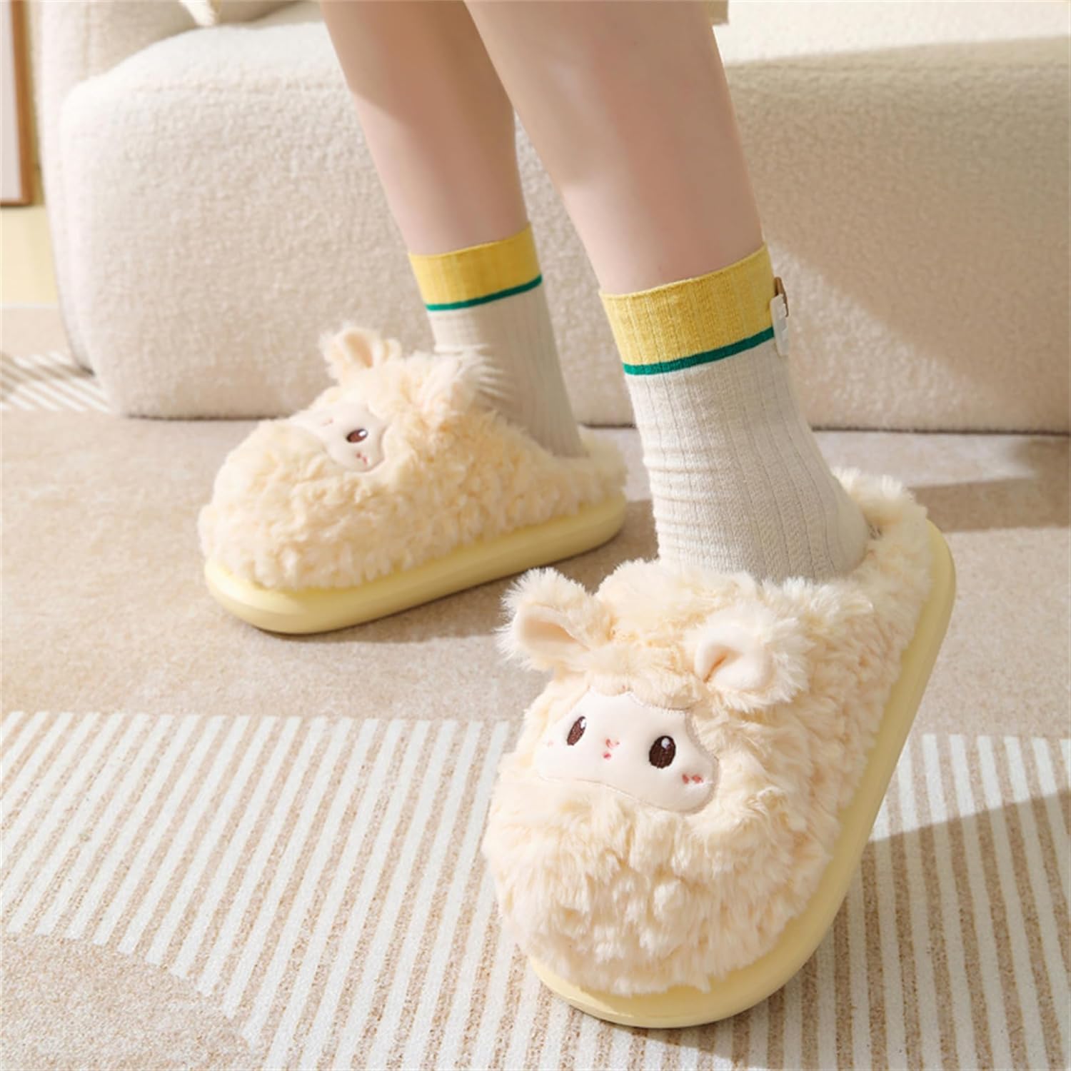 YILANLAN Animal Slippers for Women - Cute Sheep Cozy Winter Plush Soft Adult Home Cotton Slippers - Image 2