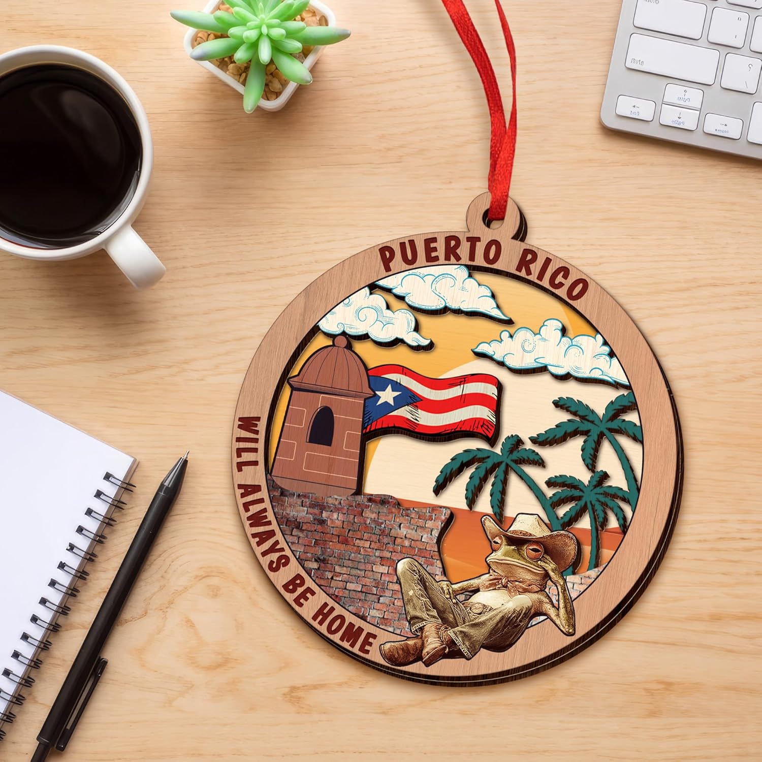 FLAGWIX Puerto Rico Gifts for Women Men - Wooden Ornaments Tree Decorations - Puerto Rico Ornament for Home Decor, House Warming Gifts New Home, Friend Gift Ideas - Image 2