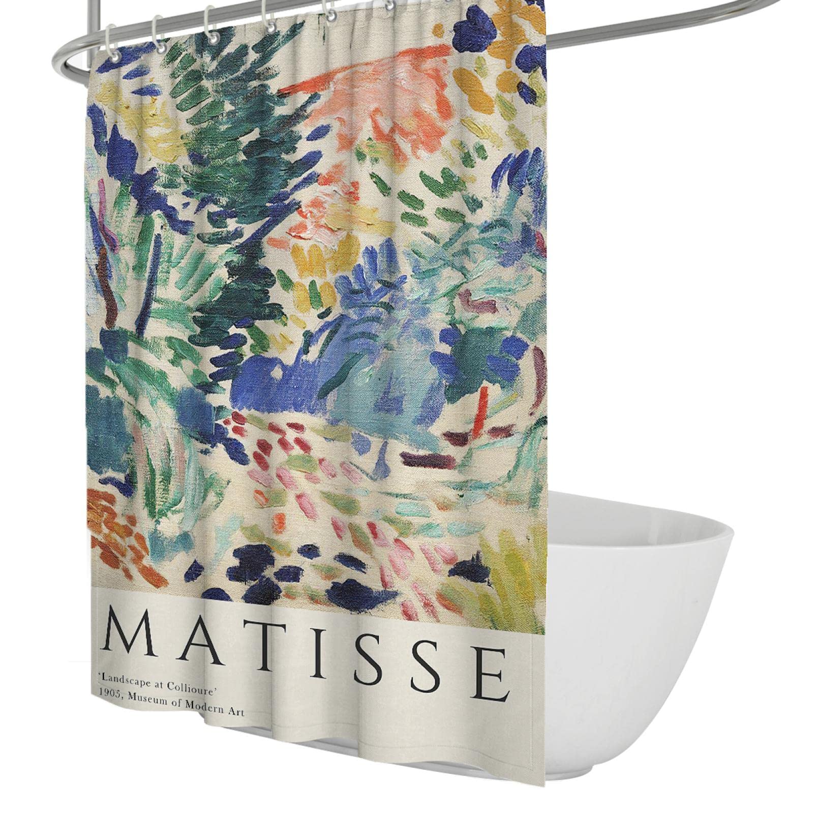 DINGSION Extra Wide Henri Matisse Shower Curtain Set Colorful Line Artwork Landscape At Collioure Polyester Fabric Bathroom Shower Curtain W180xL180cm