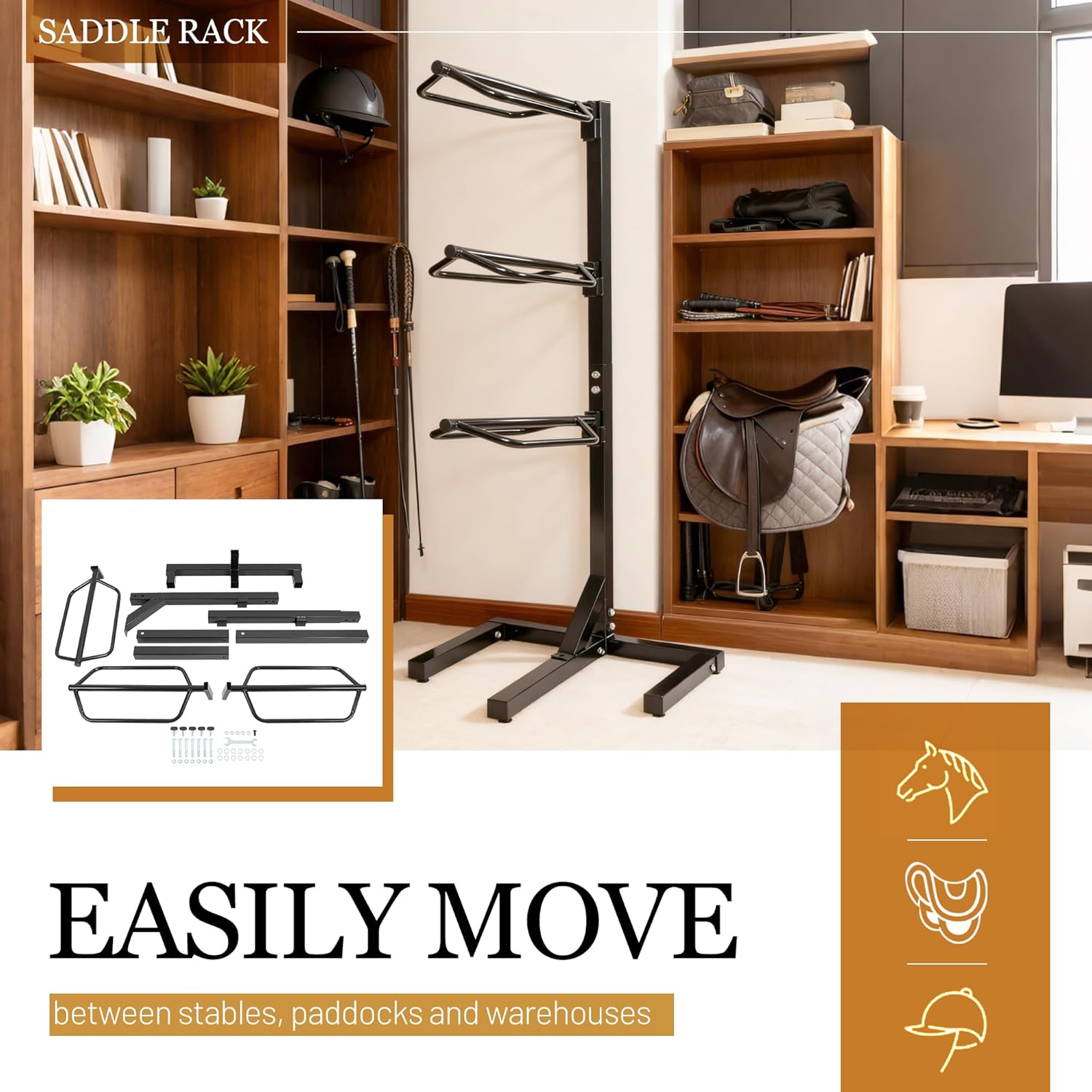 3 Tier Saddle Rack Heavy-Duty Saddle Stand for English and Western Style Quick Assembly & Disassembly Saddle Pad Rack Portable Horse Tack Storage Steel Powder Coated Black - Image 3