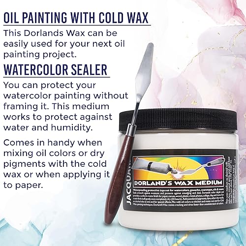 Vista 3 de Jacquard Dorlands Wax 4fl oz - Cold Wax Medium Made in USA - Oil Painting - Watercolor Sealer - Bundled with Moshify Palette Knife
