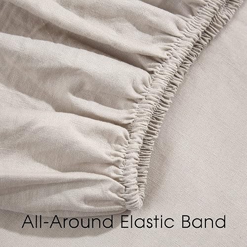 Miniatura 6 de HYPREST Sábanas de 100 % lino lavado, tamaño Queen, 4 piezas, súper suaves, transpirables, duraderas, de lino natural de lujo, con bolsillo