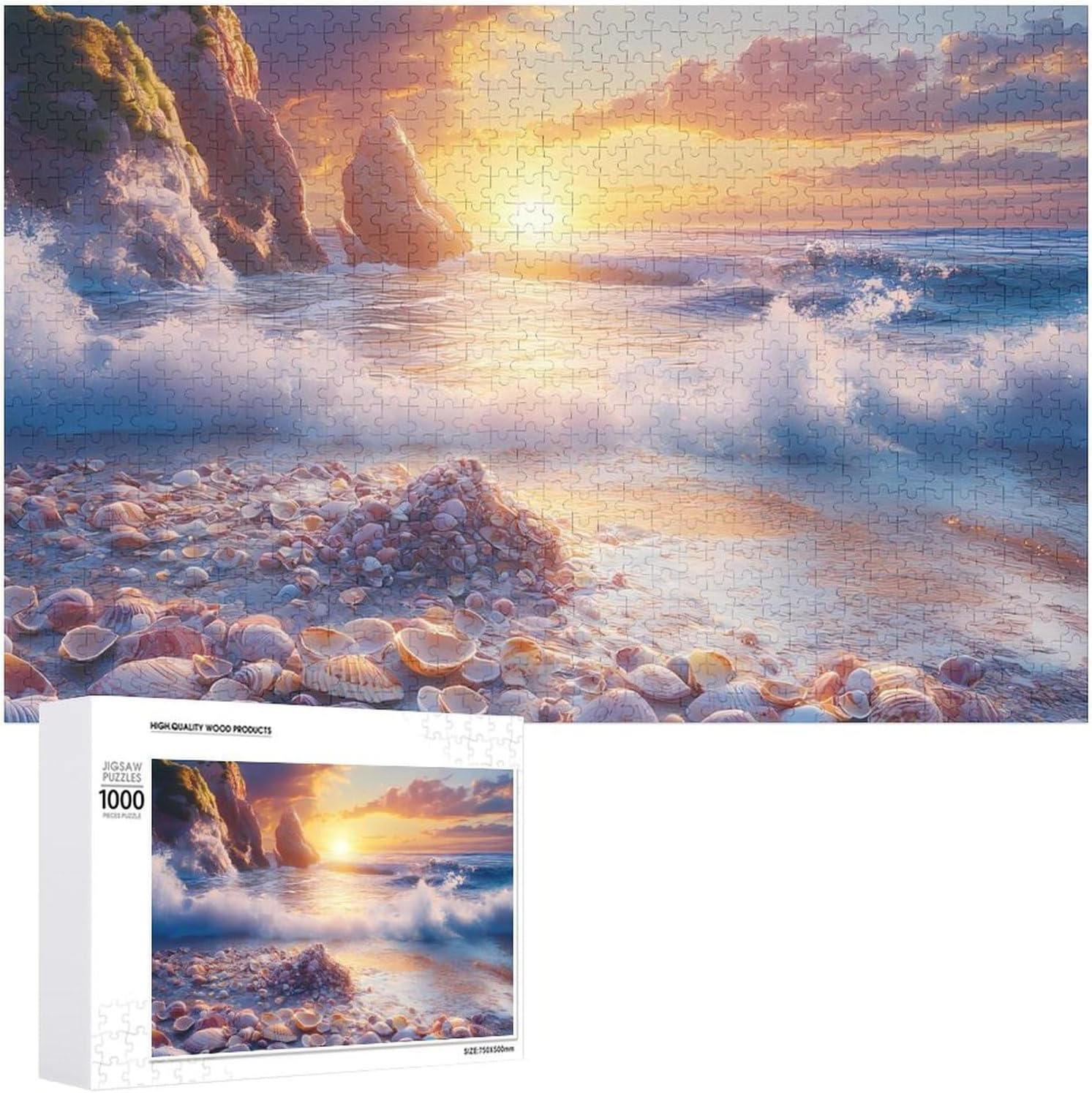 Sunset Sea Shells Wood Puzzle Challenging Jigsaw Puzzles for Women Men