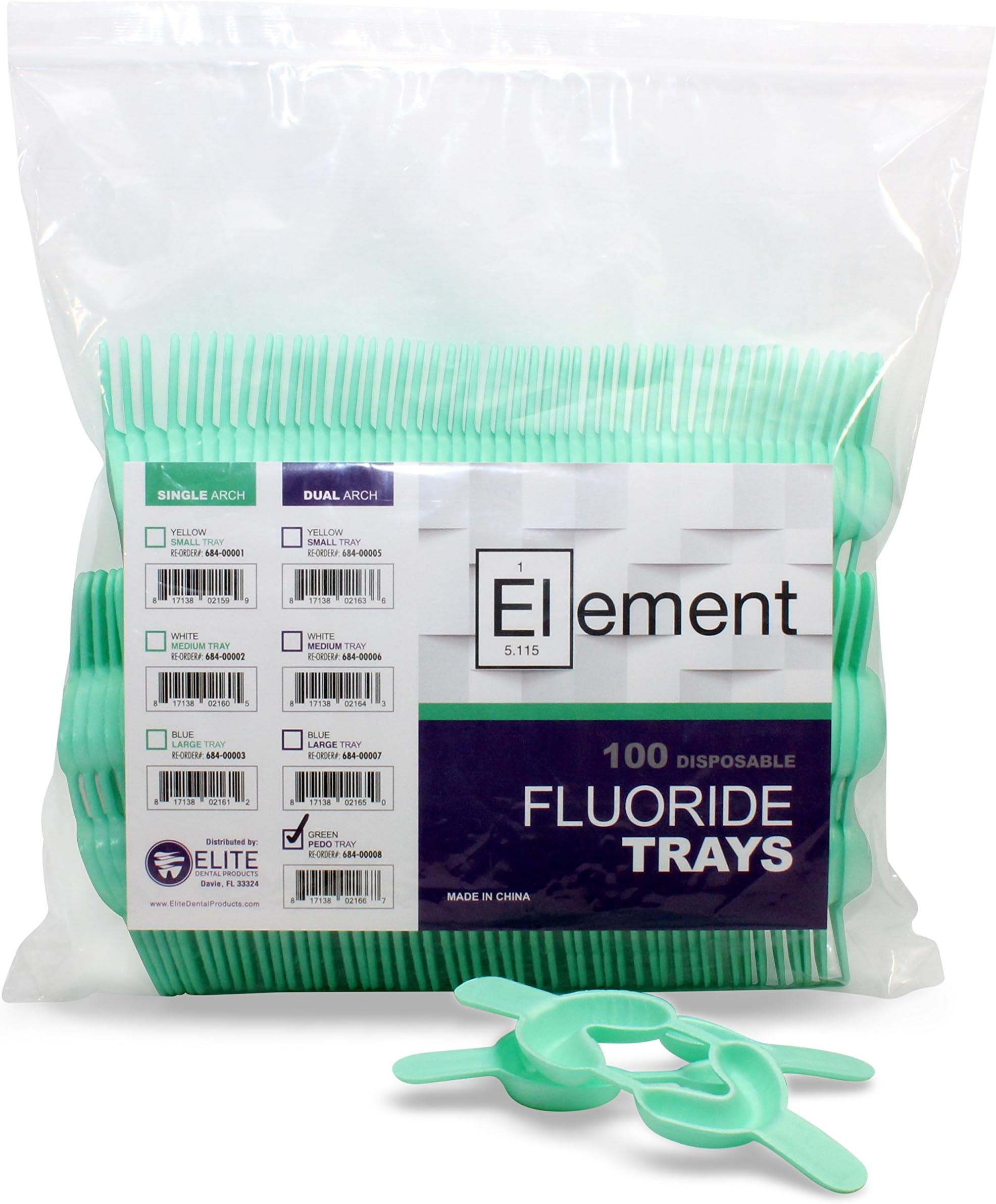 Element Disposable Dual Arch Dental Fluoride Foam Trays Dental Fluorinated Foam Tray with Flexible Nonslip Strong Fit 100 Trays Pedo Green