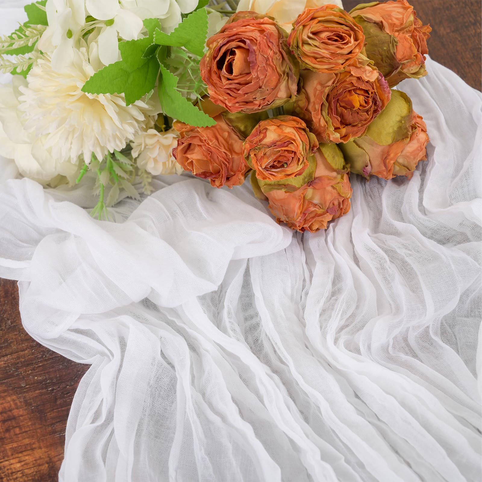 Paquete de 12 Caminos de Mesa de Gasa Blanca de 10 pies, Camino de Mesa de Tela de Queso Bohemio para decoración de Boda, Camino de Mesa rústico Transparente para decoración de Bodas, Fiestas,
