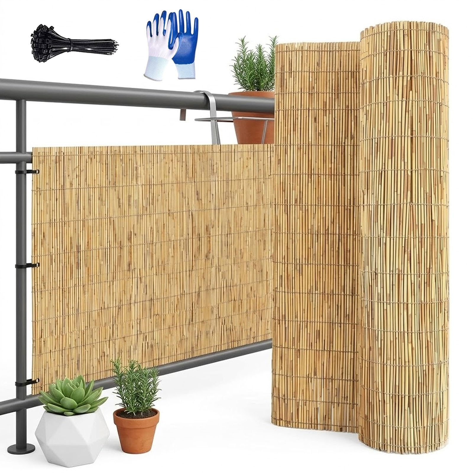 Arella Bamboo per Decorazioni Esterno, Recinzione Giardino Frangivista, Stuoia in Canna Naturale per Divisorio Cortile, Copri Ringhiera Balcone Arrotolabile(Naturale,W160 x H220cm)