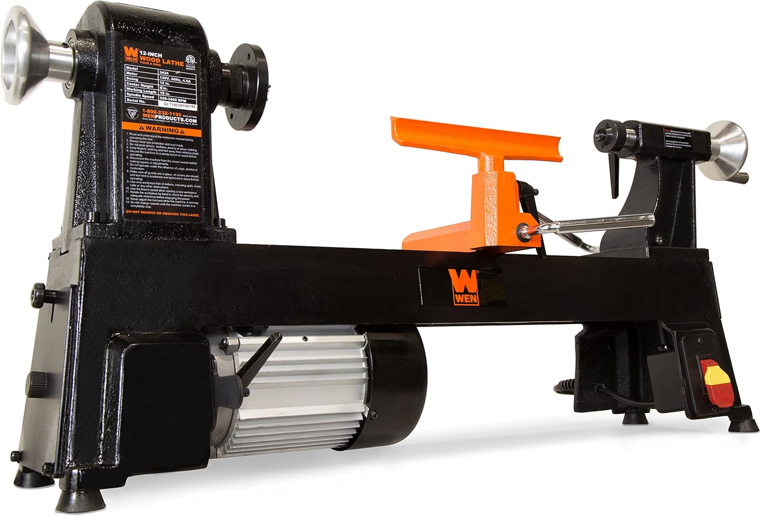WEN 3424 4.5Amp 12Inch by 18Inch 5Speed Benchtop Wood Lathe