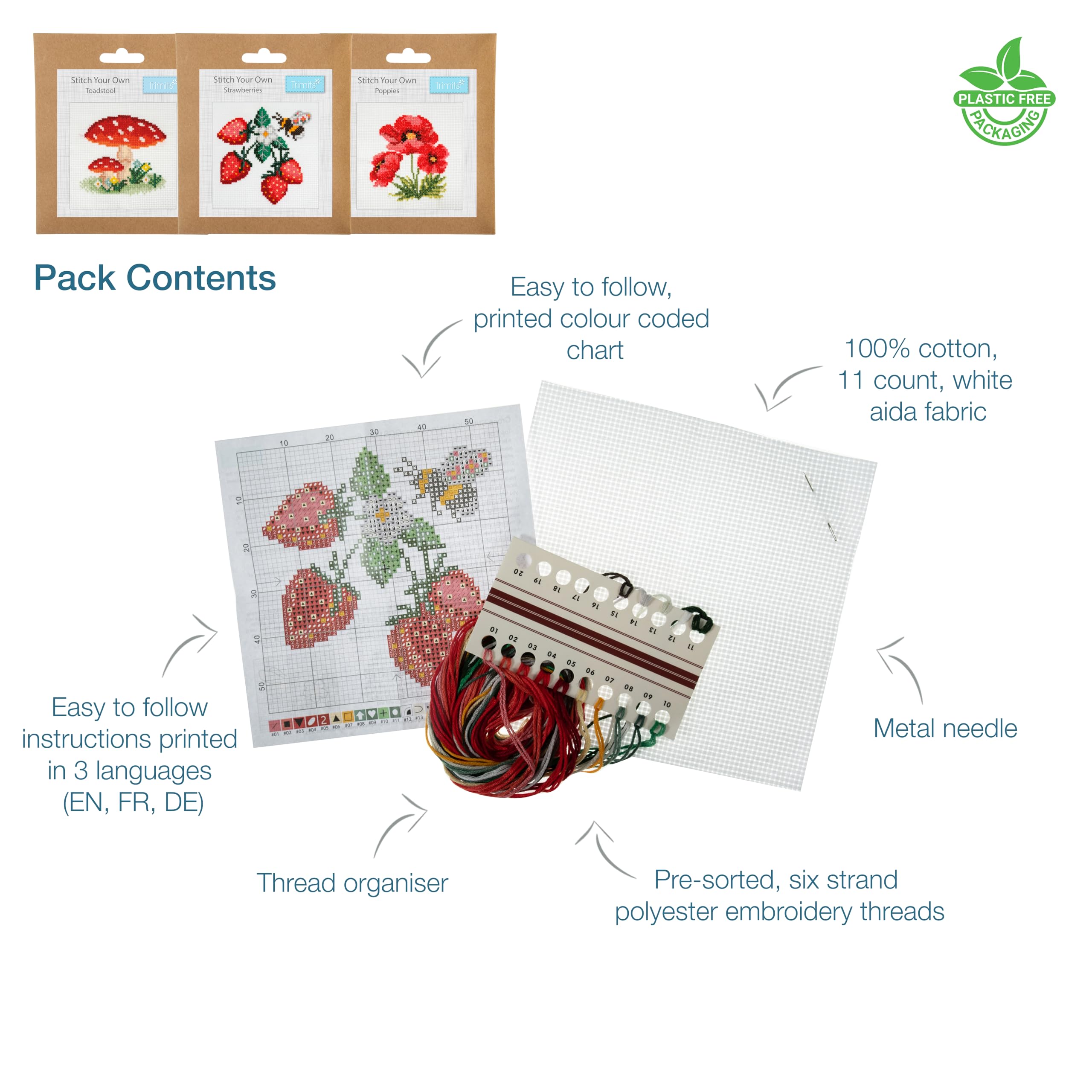 Trimits 3PK Cross Stitch Kits for Adults Beginners, Pre Printed Cross Stitch Kit, Beginners Embroidery Kit for Adults & Kids - Image 3