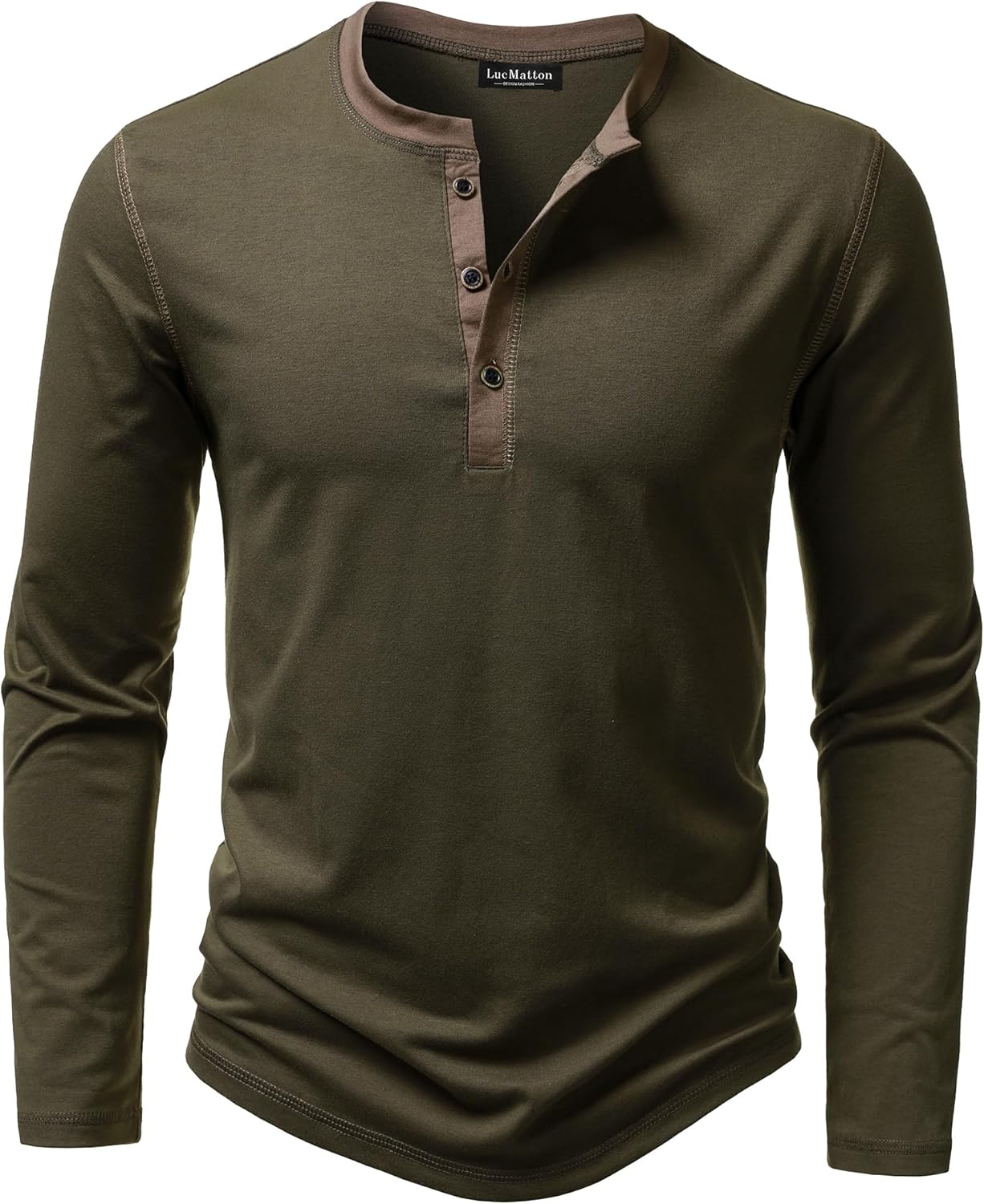 LucMatton Men's Slim Fit Stretch Henley Shirt Long Sleeve T-Shirt for Casual Fashion with 3-Button Placket