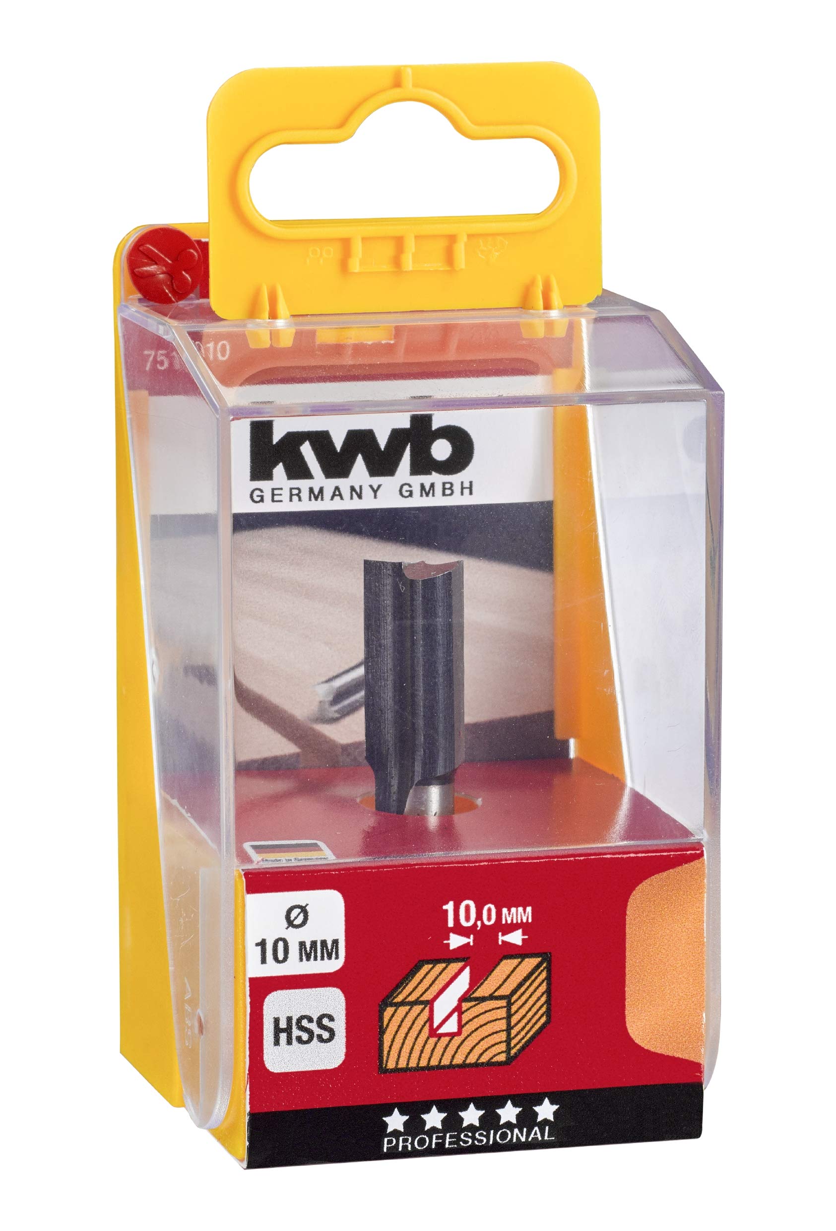 kwb 7510-10 HSS Groove Cutter Professional (per legno, Ø 10mm, lunghezza di lavoro 20mm, gambo 8mm, realizzato in Germania, abbinabile tutto al solito fresatura a mano)