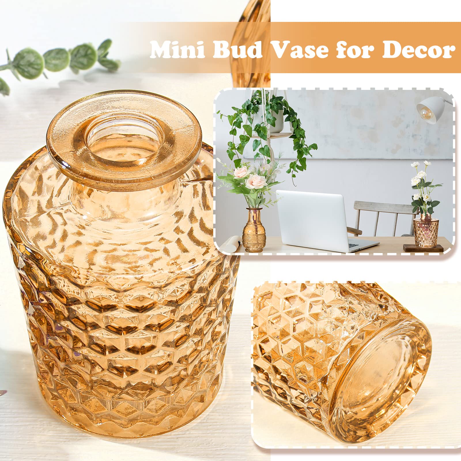 20 Pcs Glass Bud Vase Set Small Vases for Flowers Vintage Flower Vase in Bulk Cute Glass Vases for Centerpieces Rustic Decorative Glass Vase for Wedding Table Home Christmas Decoration (Solid Amber)