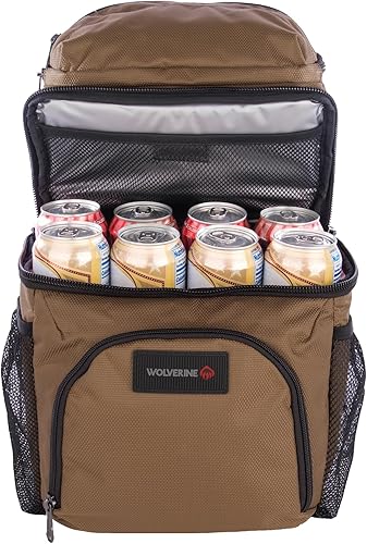 Vista 24 de Wolverine Mochila enfriadora de 36 latas con nailon duradero con cabeza de clavo, enfriador de doble compartimento y almacenamiento en seco, panel