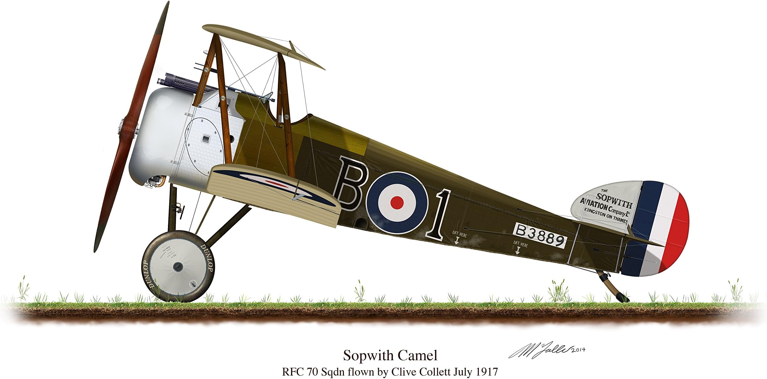 Profile Artwork, Sopwith Camel Vintage British Aircraft 1917 Clive Collett A4 Glossy Photo Print First World War WW1 Signed