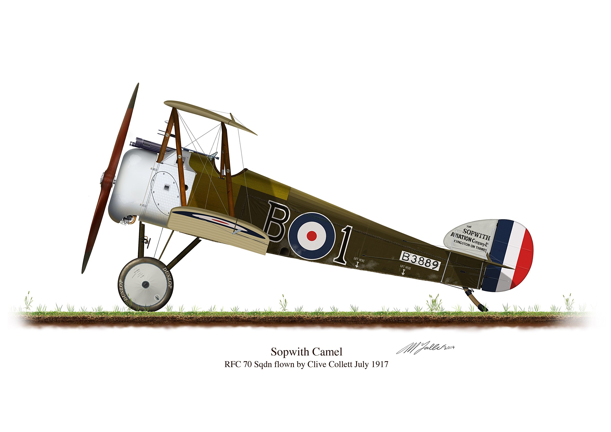 Profile Artwork, Sopwith Camel Vintage British Aircraft 1917 Clive Collett A4 Glossy Photo Print First World War WW1 Signed