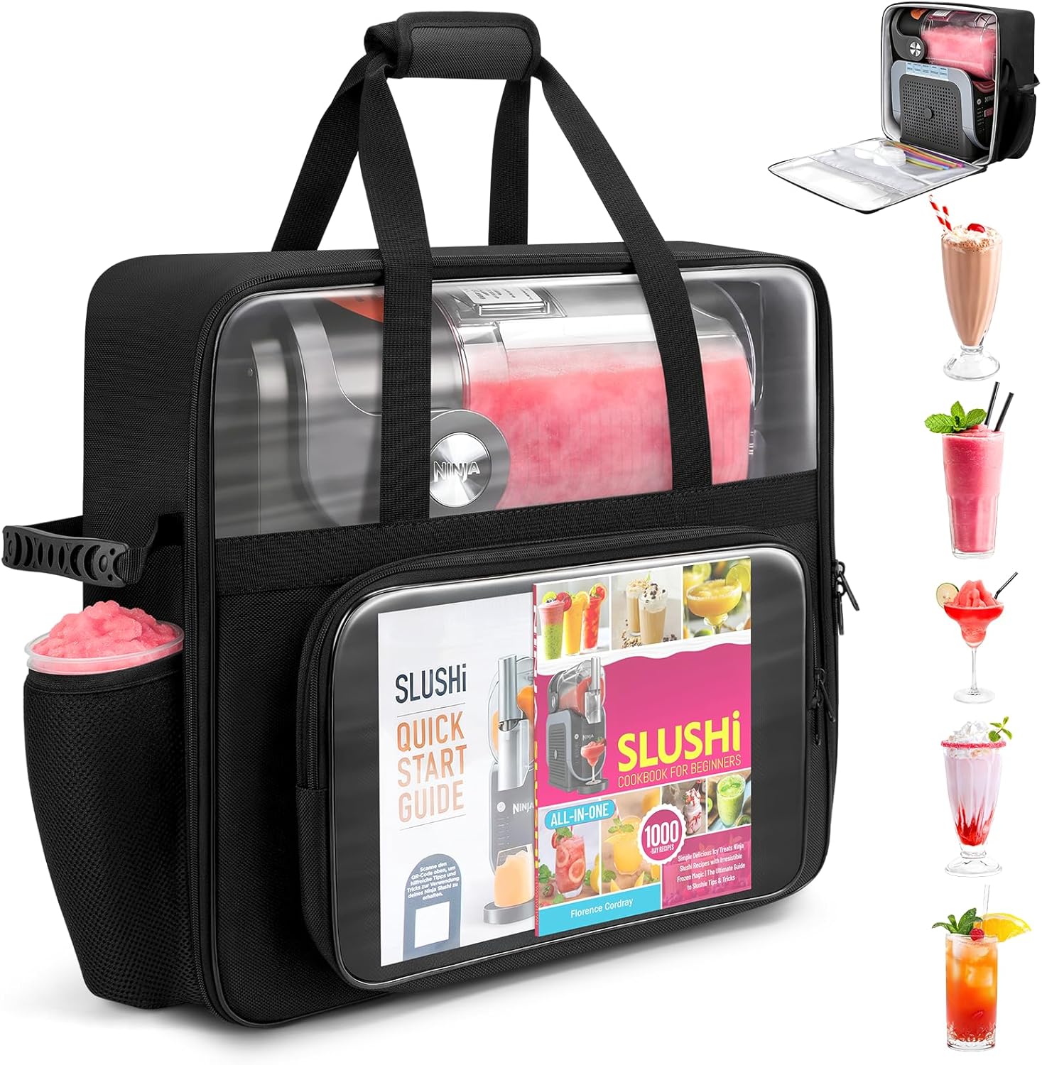 Carrying Bag for Ninja Slushie Machine FS301 & FS300, Travel Party Frozen Drink Maker Case with Clear Window, Portable Side-Opening Cover for Ninja SLUSHi, Thick Storage Case for Slush Accessories